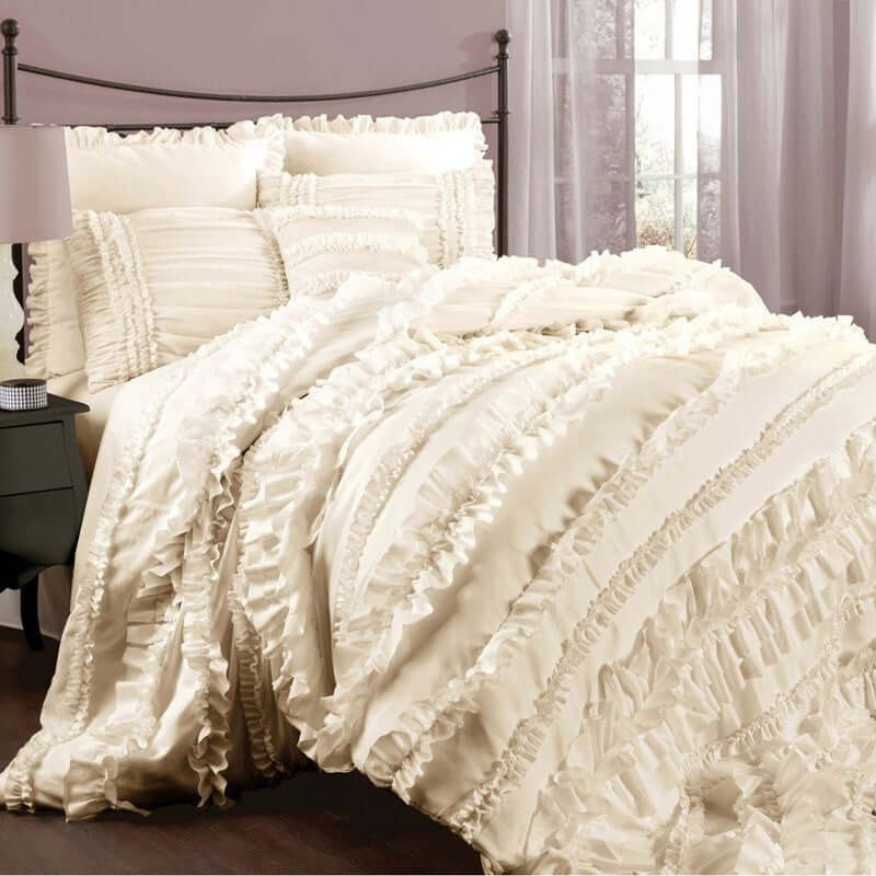 25 Yards 1-Inch Ivory Double-Layer Ruffled Lace Trim with Satin-Edged Organza and Gingham Polyester