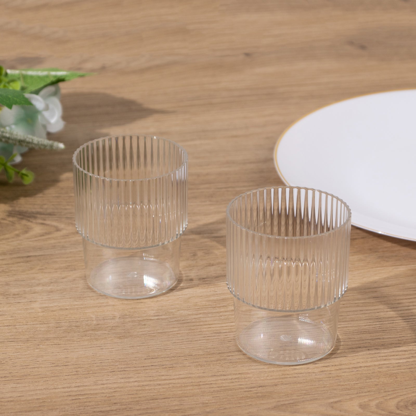 Hot Deal! 12-Pack Reusable 7oz Clear Plastic Stackable Drinking Tumblers with Ribbed Pattern