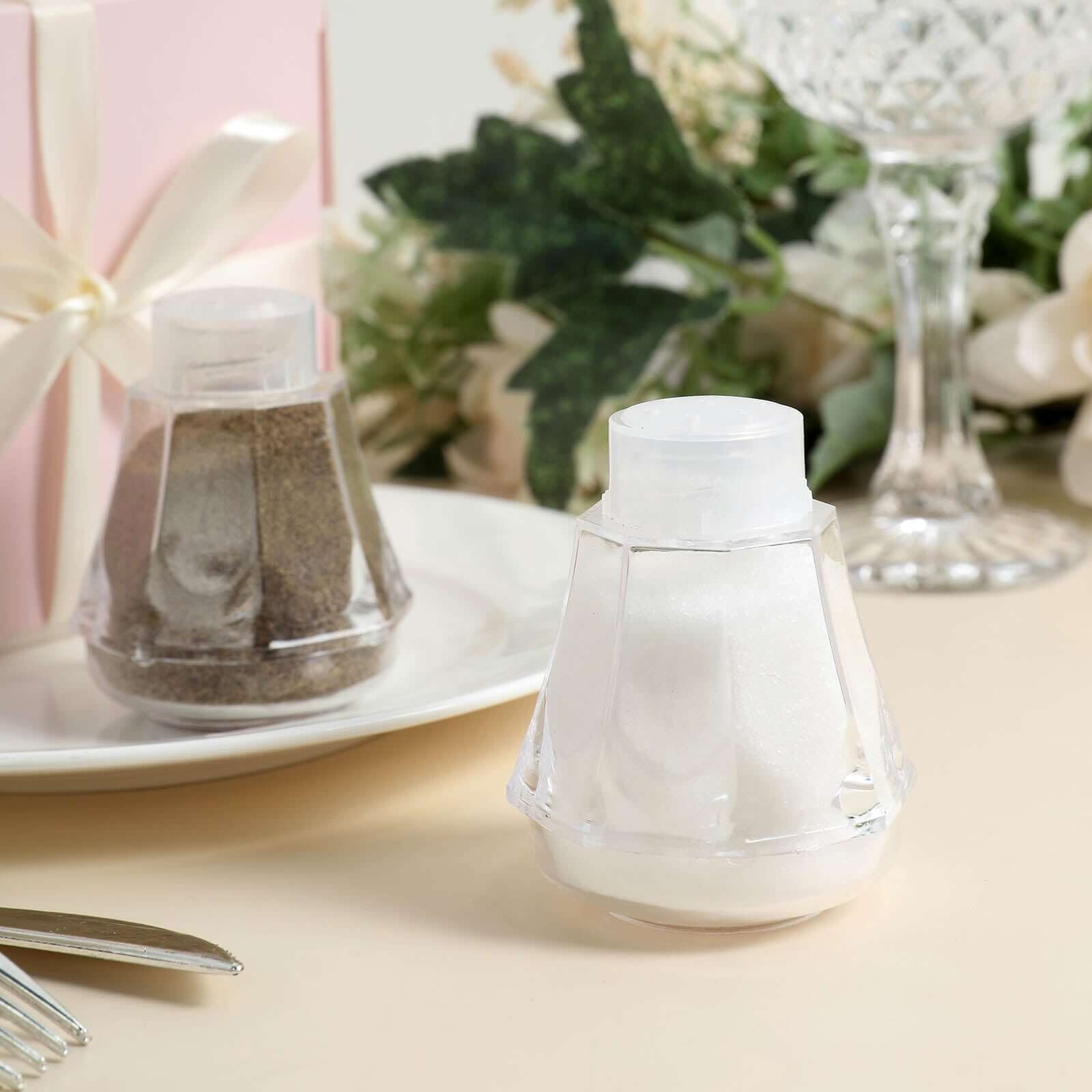 Set of 12 Clear 2.5-Inch Plastic Salt and Pepper Shakers for Party Gifts
