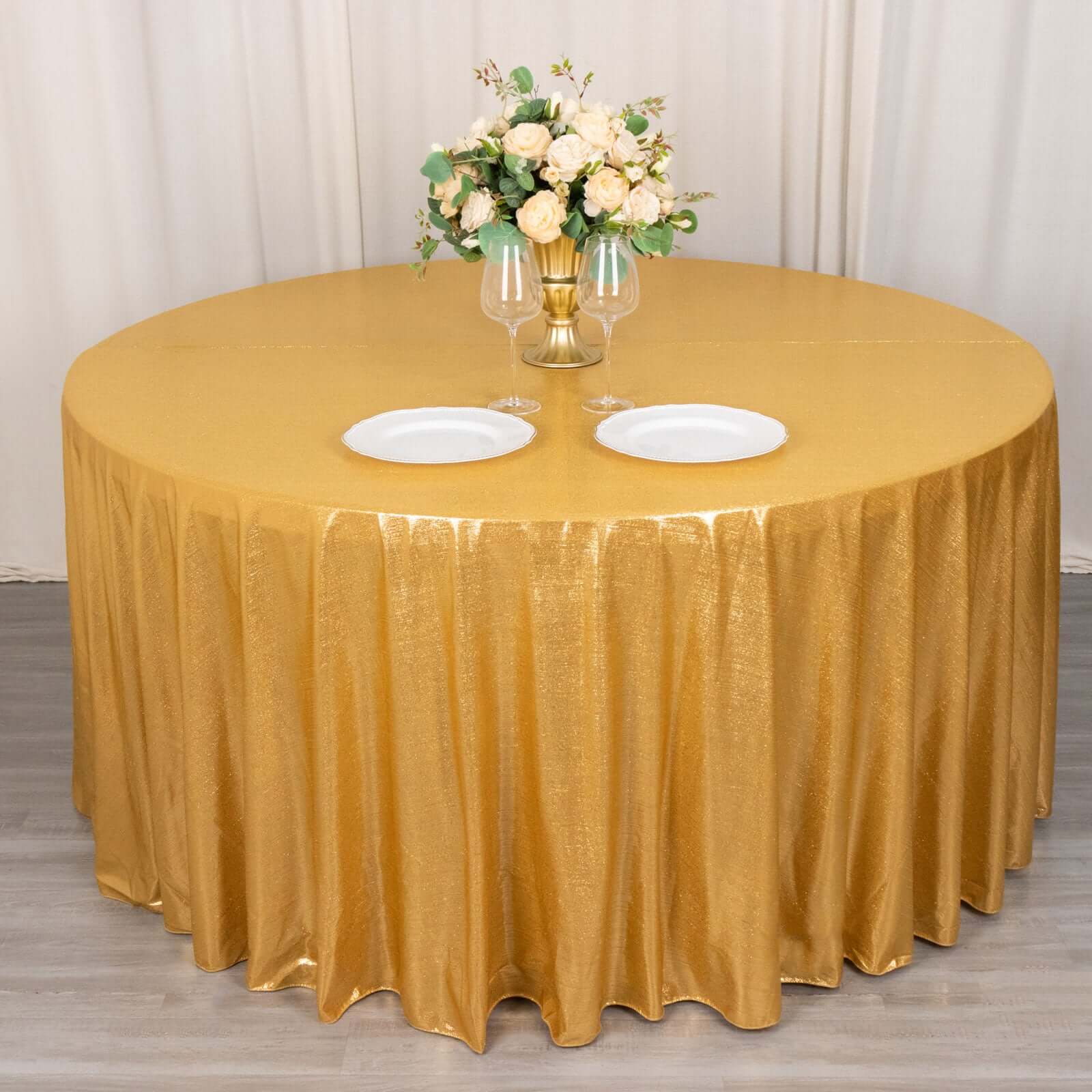 Sparkling Gold Sequin Dots Polyester 120-Inch Round Wrinkle-Free Tablecloth for Stylish Events