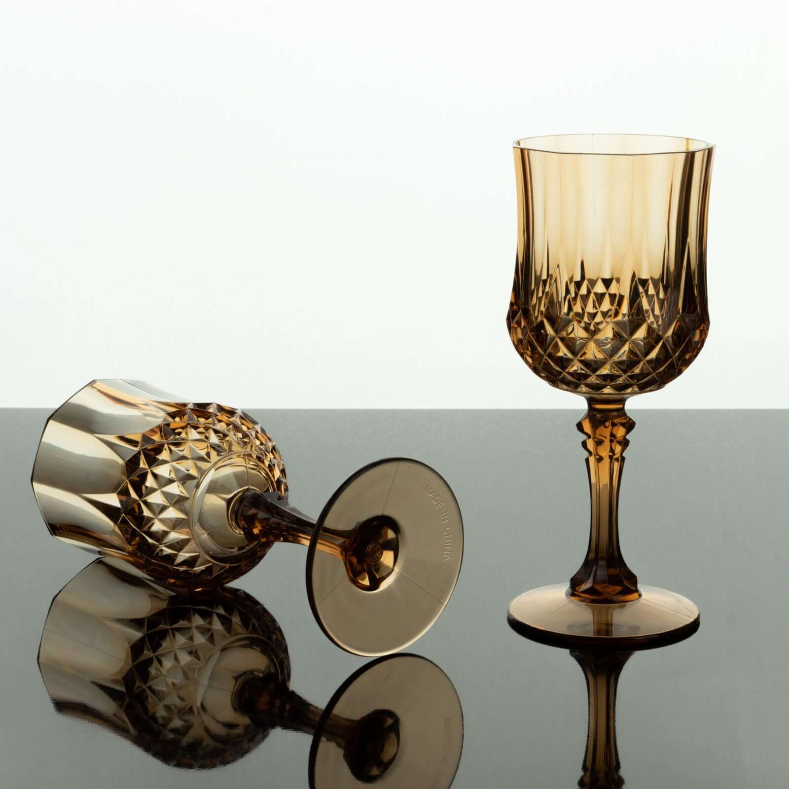 8oz Shatterproof 6-Pack Amber Gold Plastic Cocktail Goblets with Crystal Cut Design
