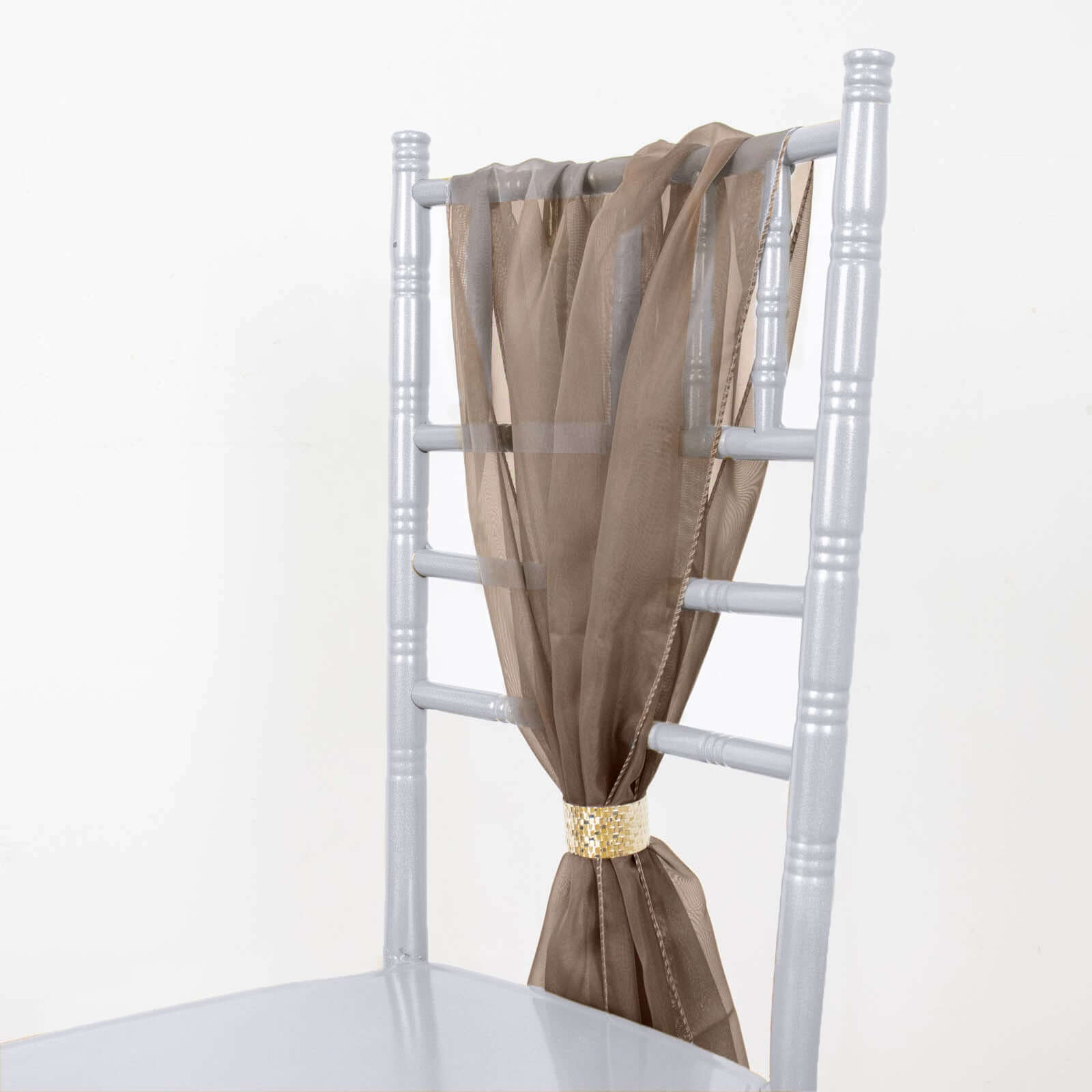 5-Pack Taupe Premium Chiffon Chair Sashes - Soft, Lightweight Designer Chair Bows (22x78)