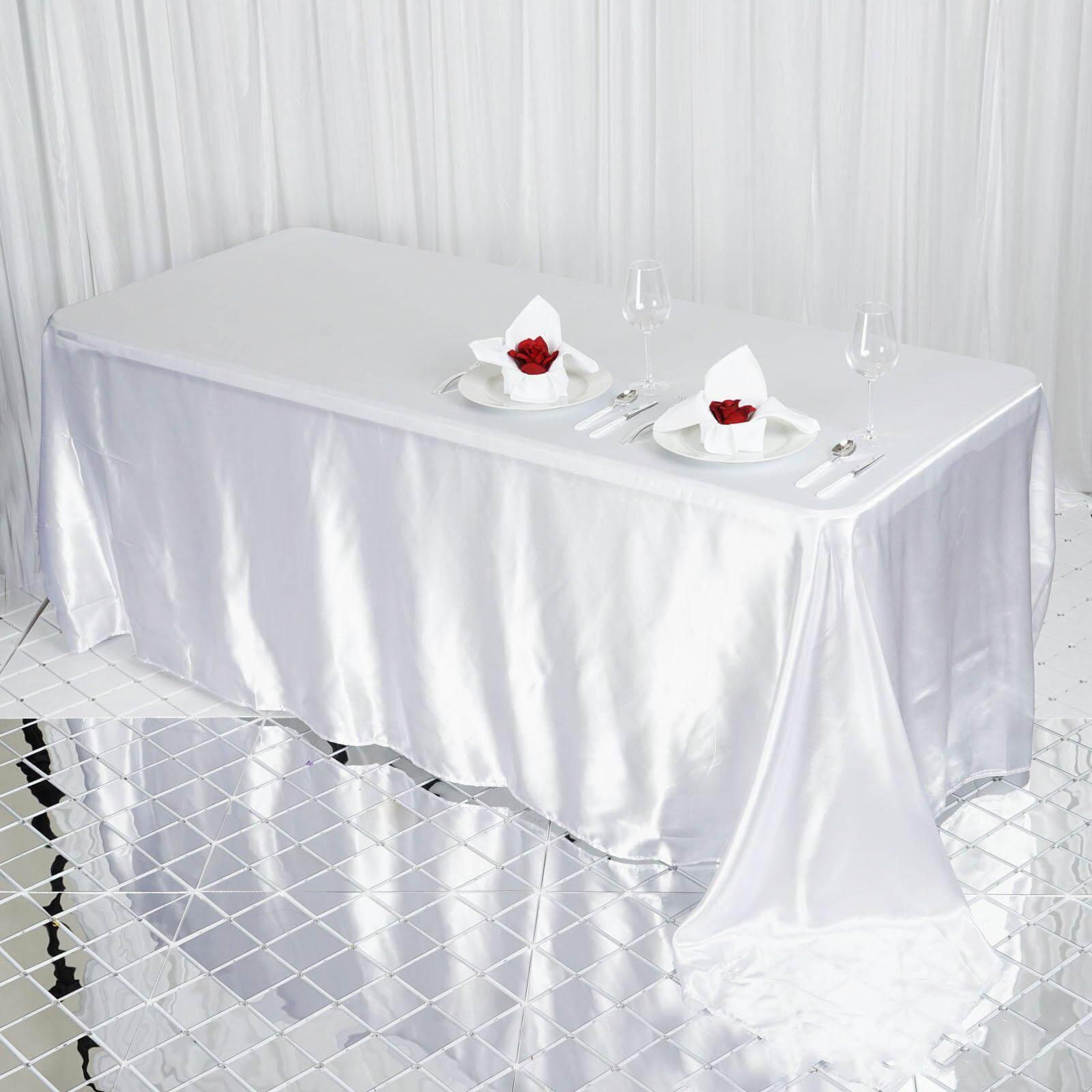 Exclusive White Satin 90x132 Rectangular Seamless Tablecloth for Weddings & Parties