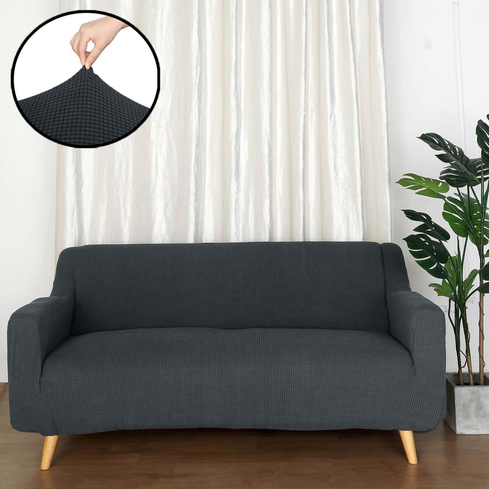 Hot Deal! Charcoal Gray Jacquard Spandex Loveseat Slipcover - 1-Piece Easy Fit Design
