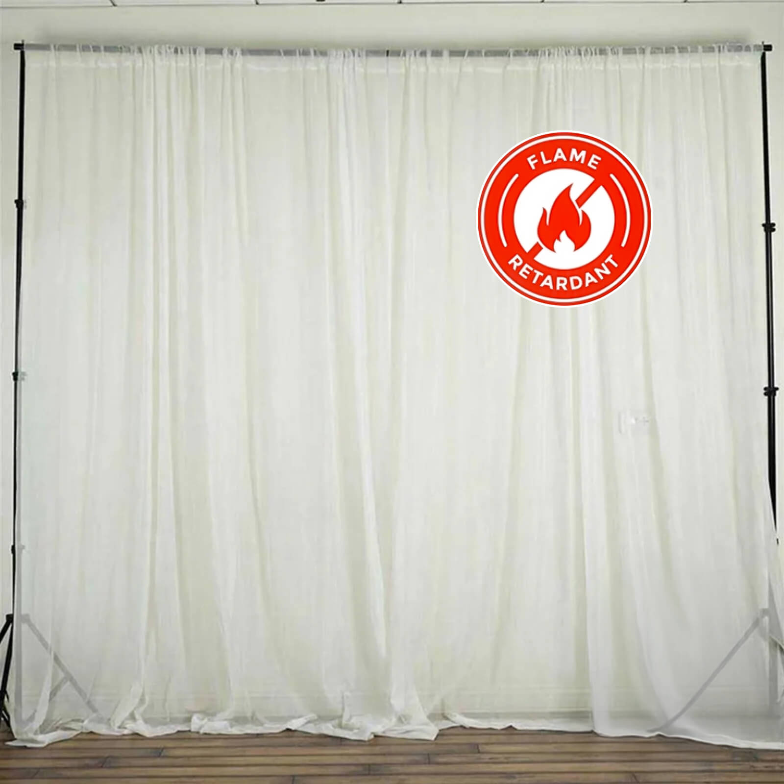 2-Pack Ivory Durable Flame-Resistant Chiffon Event Drapes, 10ftx10ft with Rod Pockets