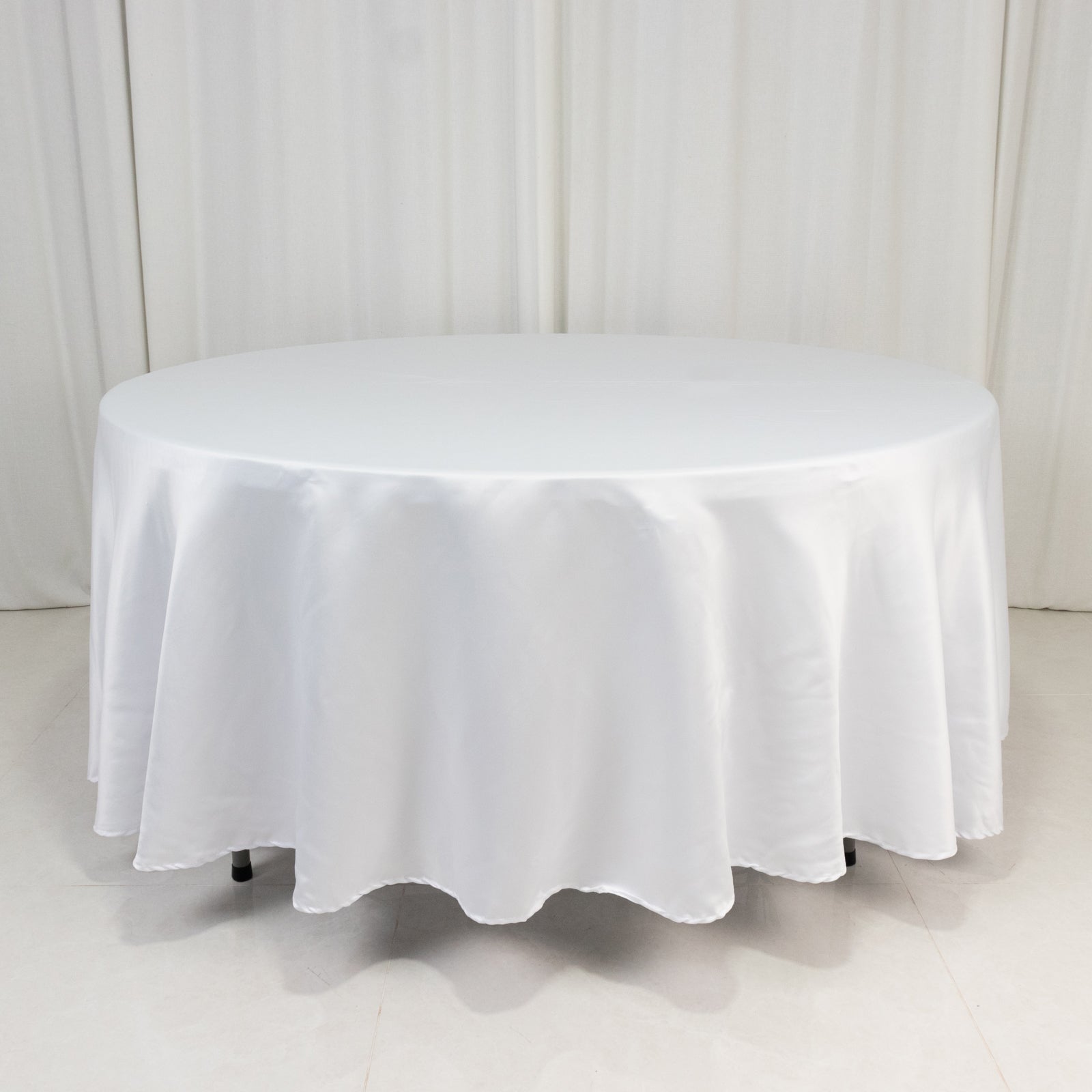 Premium Lamour Satin 108-Inch Round White Tablecloth - Ideal for Elegant Weddings and Events
