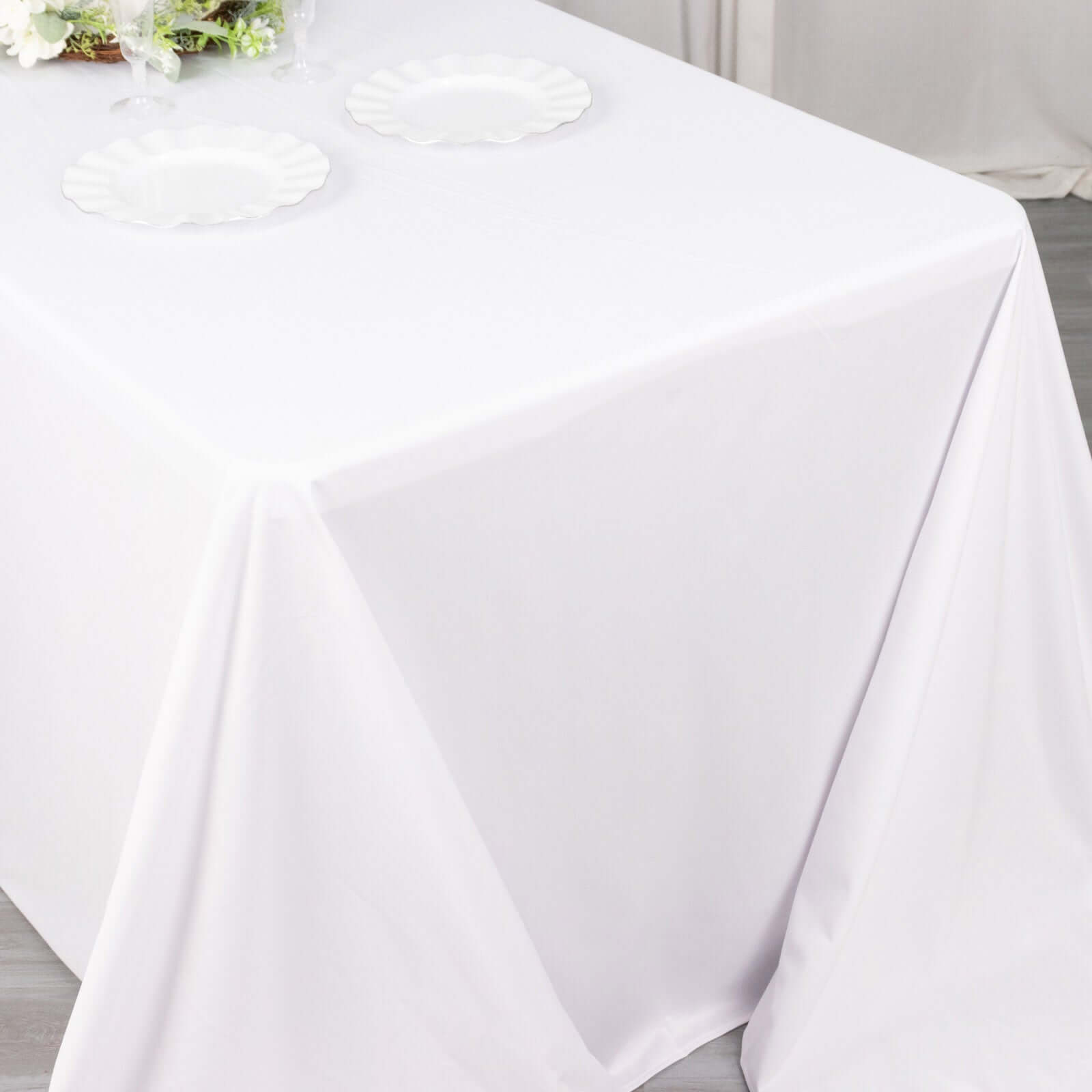 White Premium Seamless Scuba Polyester Tablecloth - 90x132, Wrinkle & Stain Free for Weddings & Parties