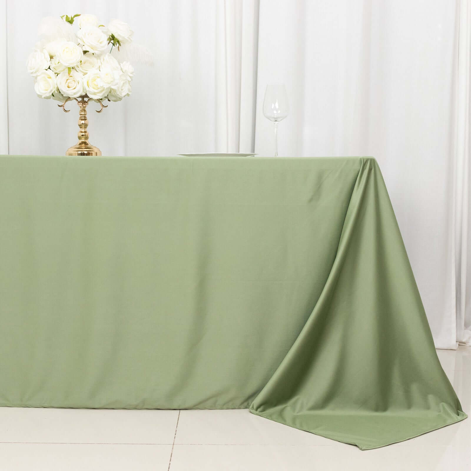 Premium Wrinkle-Free & Stain-Resistant Dusty Sage Green Scuba Tablecloth (90x132)