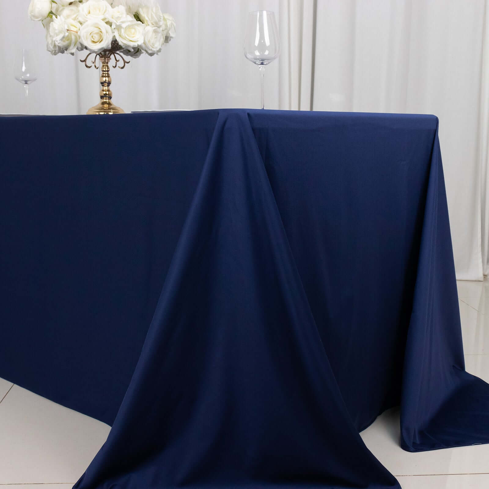 Navy Blue Premium Scuba Wrinkle-Free & Stain-Resistant 90x132 Rectangular Tablecloth