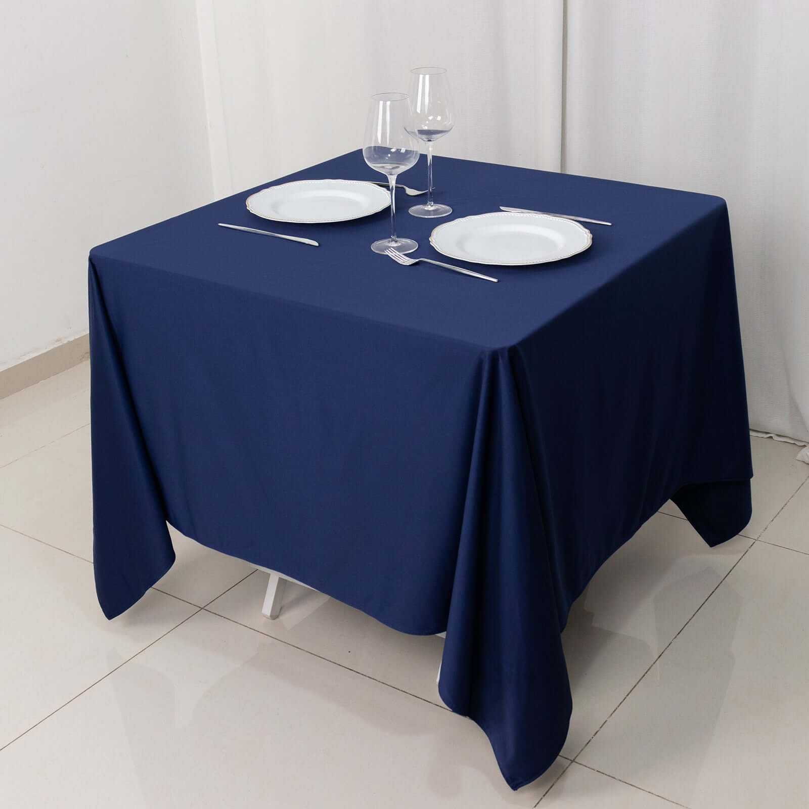 Navy Blue Premium 70x70 Scuba Square Tablecloth - Anti - Wrinkle & Stain - Resistant