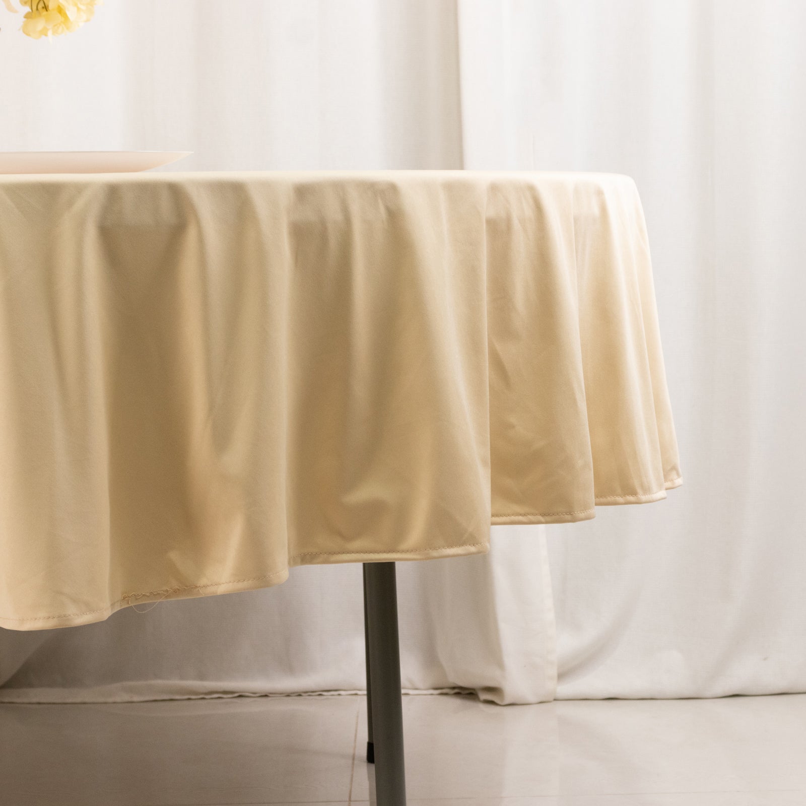Hot Sale! Premium Beige 90' Round Scuba Polyester Wrinkle & Stain Free Tablecloth