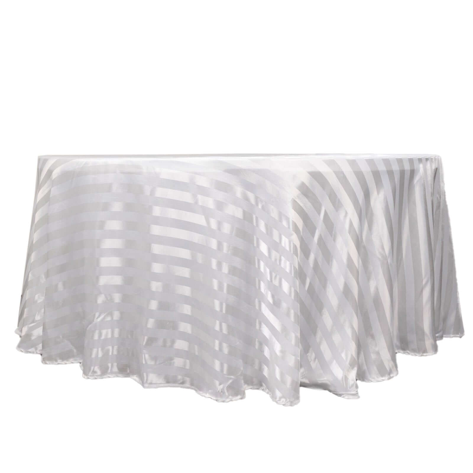 Silky Smooth Seamless White Satin Round Tablecloth with Glossy Stripes - Ideal for Weddings