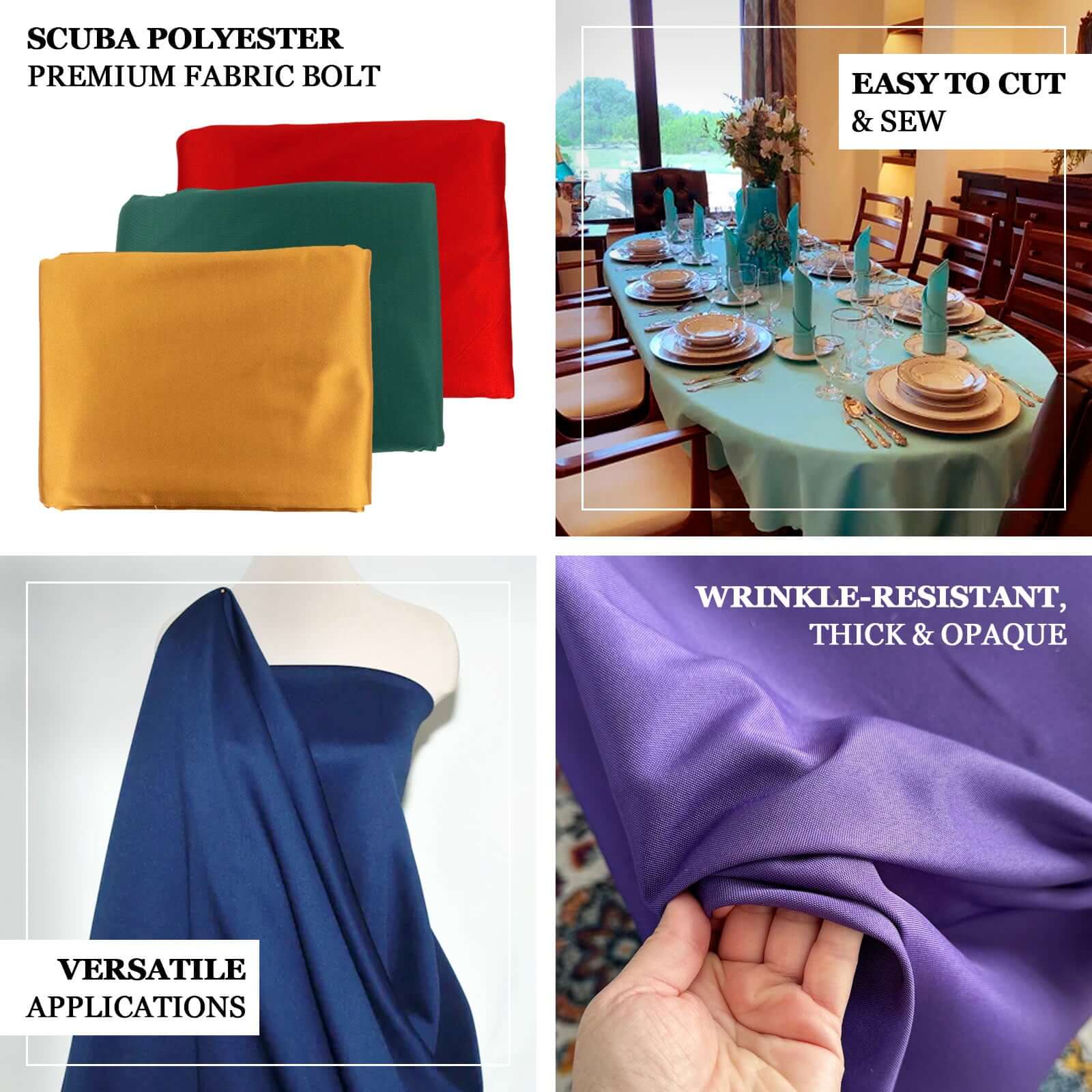 Premium Wrinkle-Free Navy Blue Scuba Polyester Fabric Roll for DIY Crafts - 60 Inches by 10 Yards