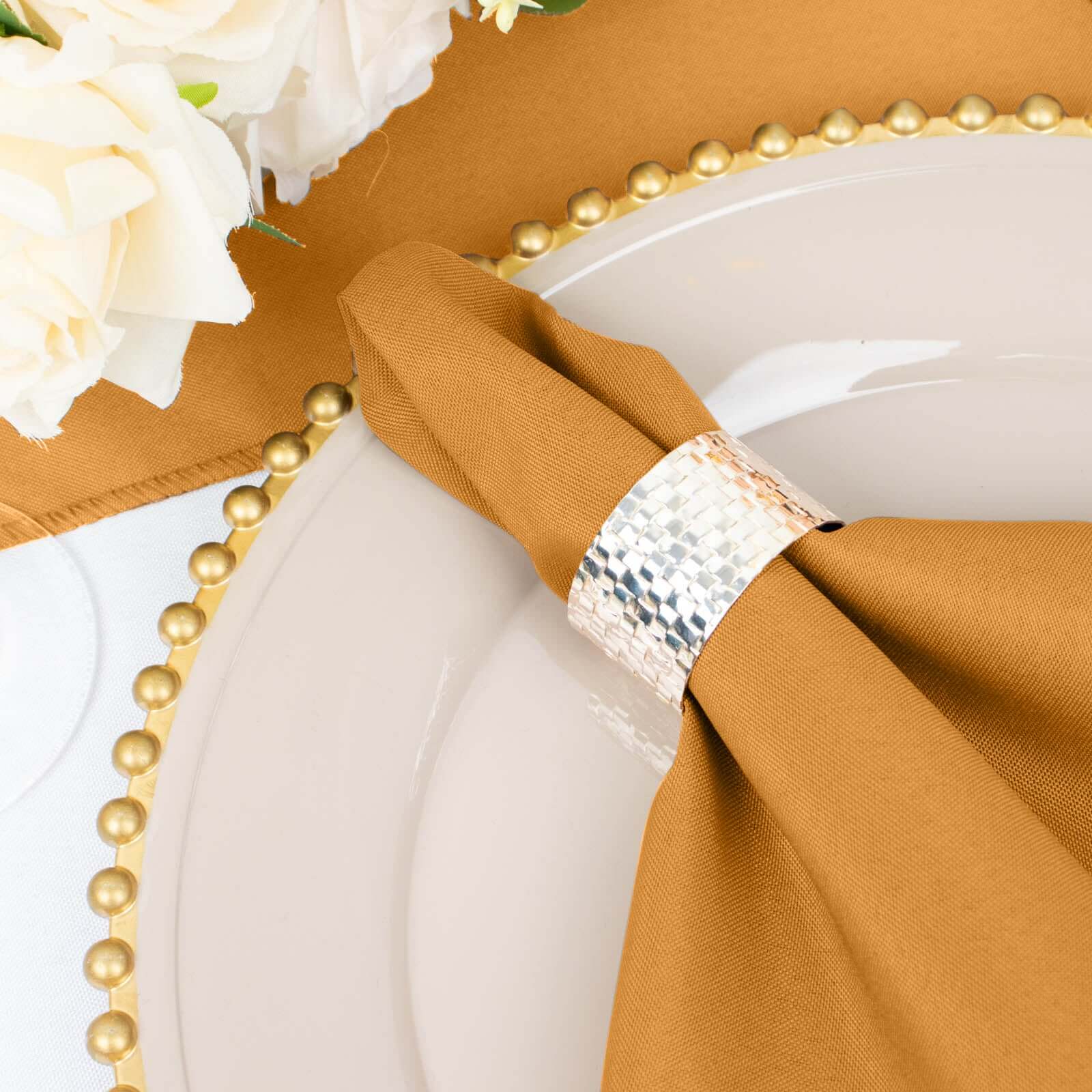 5-Piece Set of 20x20 Gold Polyester Napkins - Wrinkle-Free & Low-Maintenance for Special Events