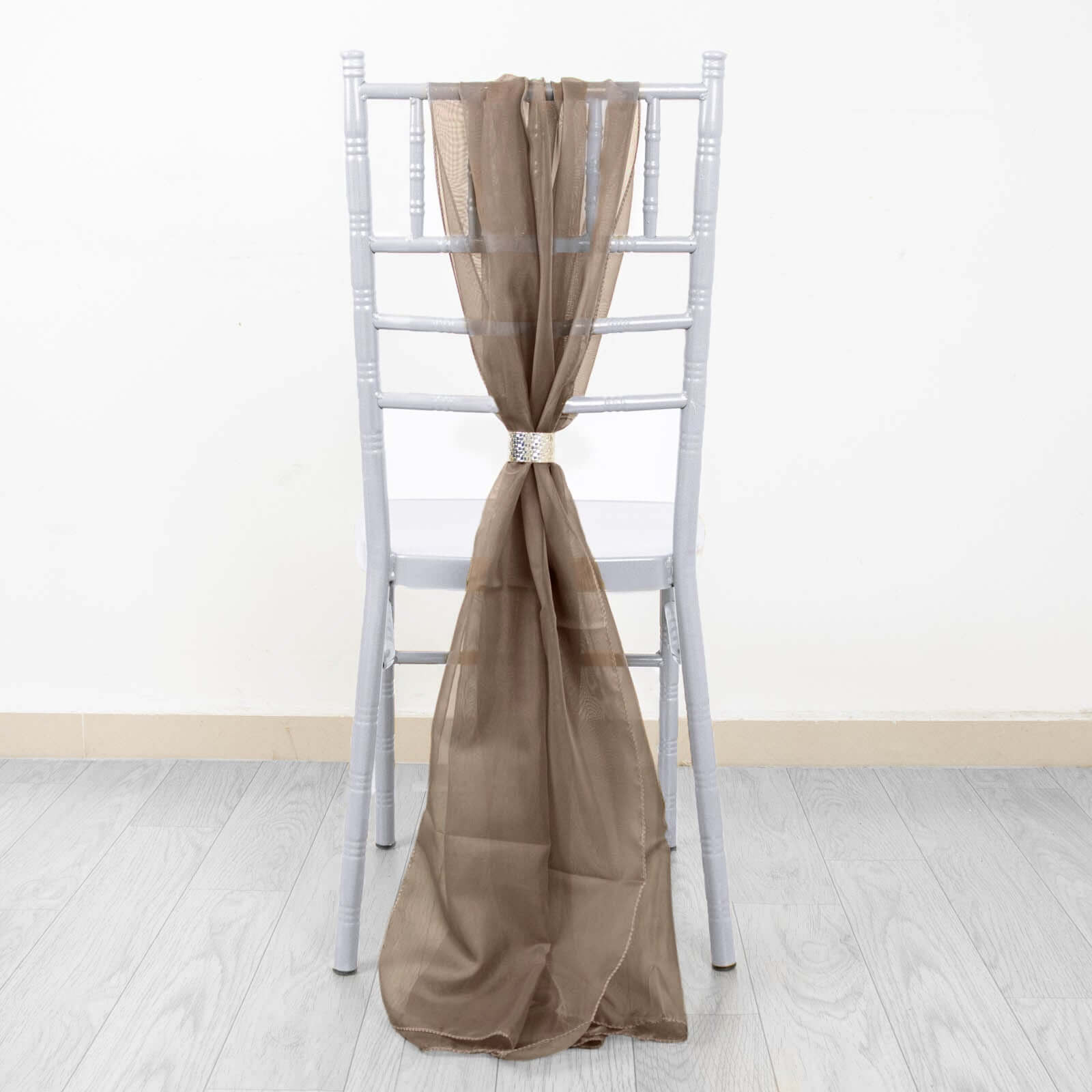 5-Pack Taupe Premium Chiffon Chair Sashes - Soft, Lightweight Designer Chair Bows (22x78)