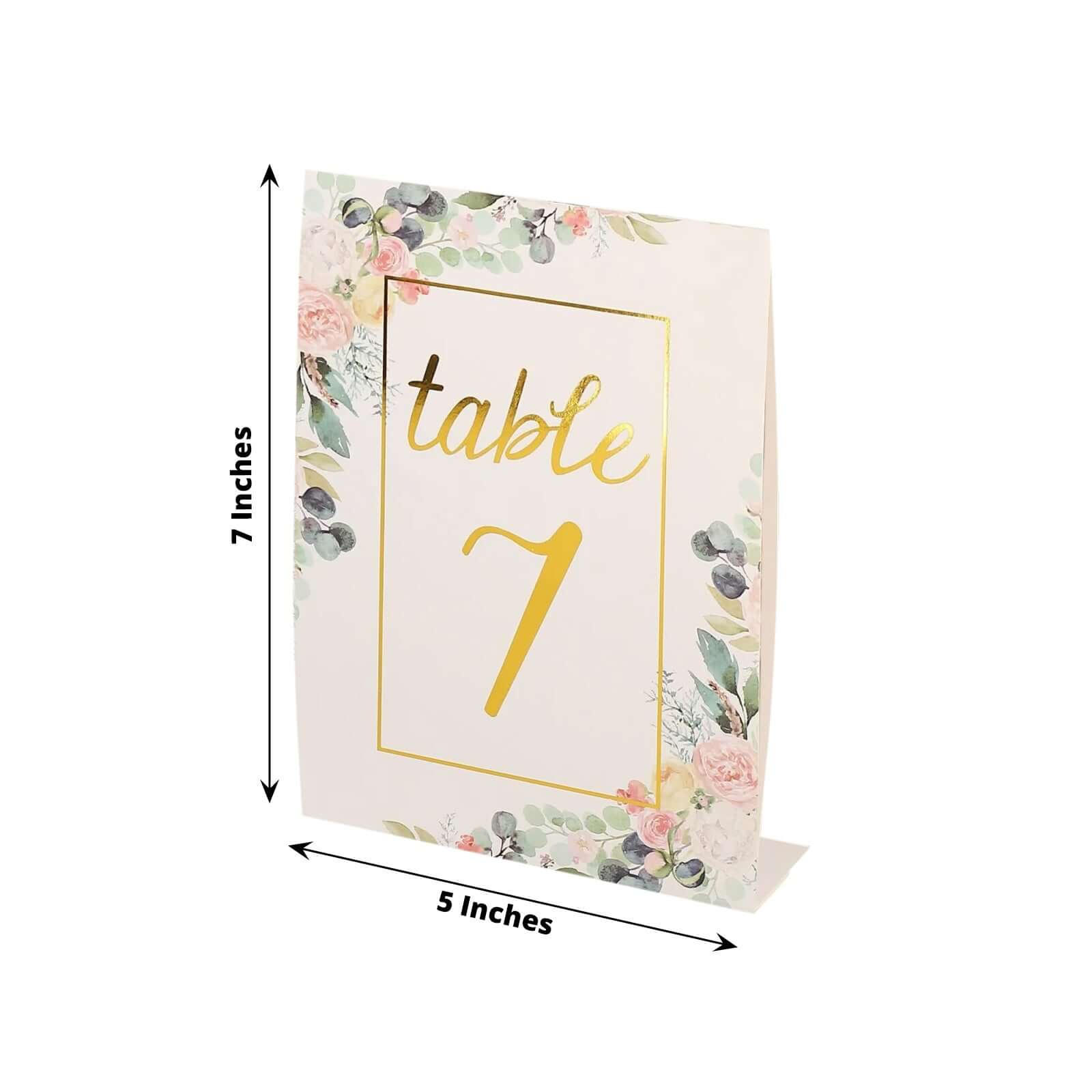 Get 25-Pack Free-Standing Double-Sided Wedding Table Numbers 1-25 with White Peony & Gold Foil Design