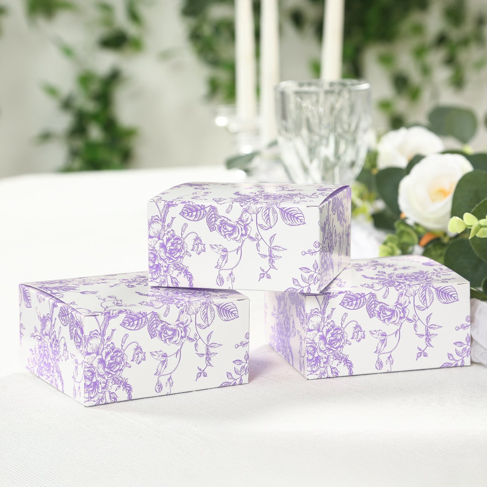 25-Pack French Toile Pattern Party Favors Boxes: Matte Lavender & White Candy Gift Boxes