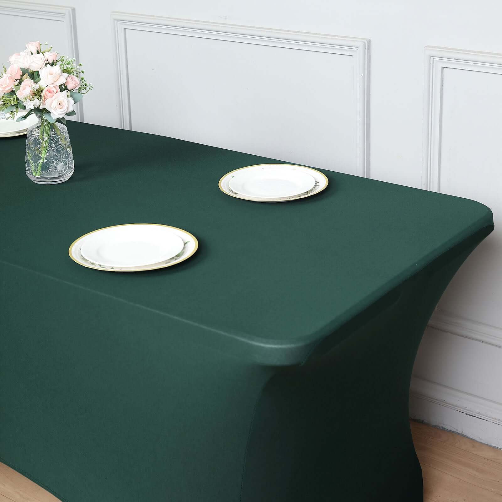 Durable 6ft Stretch Spandex Rectangle Tablecloth in Hunter Emerald Green