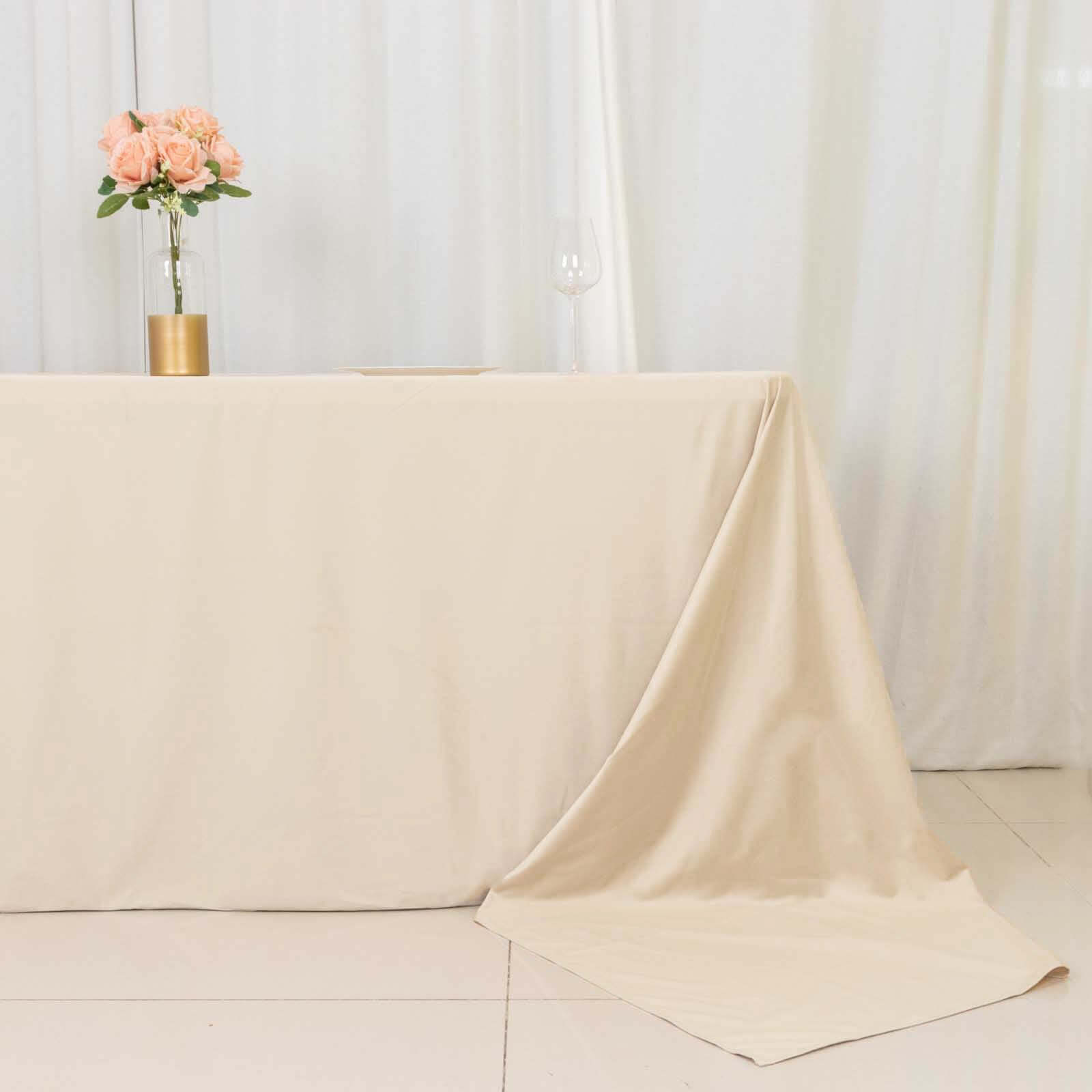 Premium Wrinkle-Free & Stain-Resistant Seamless Beige Scuba Rectangular Tablecloth 90x156