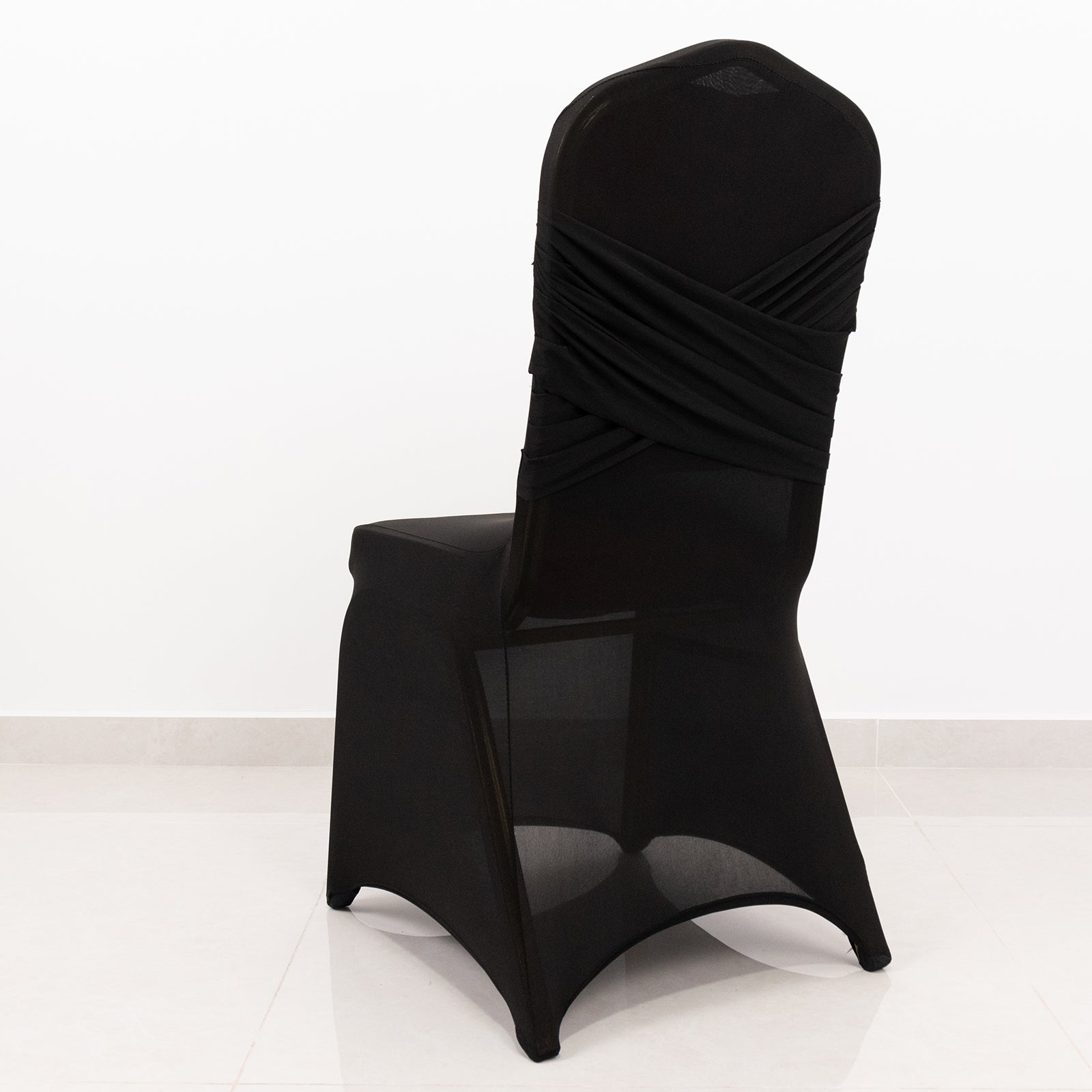 Black Spandex Chair Cover in Madrid Style - 180GSM Stretch Slipcover for Banquet Chairs