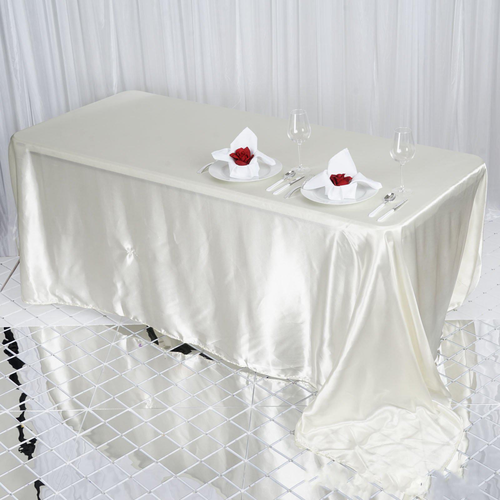 Exclusive Seamless Ivory Satin Rectangular 90x132 Tablecloth for Special Events