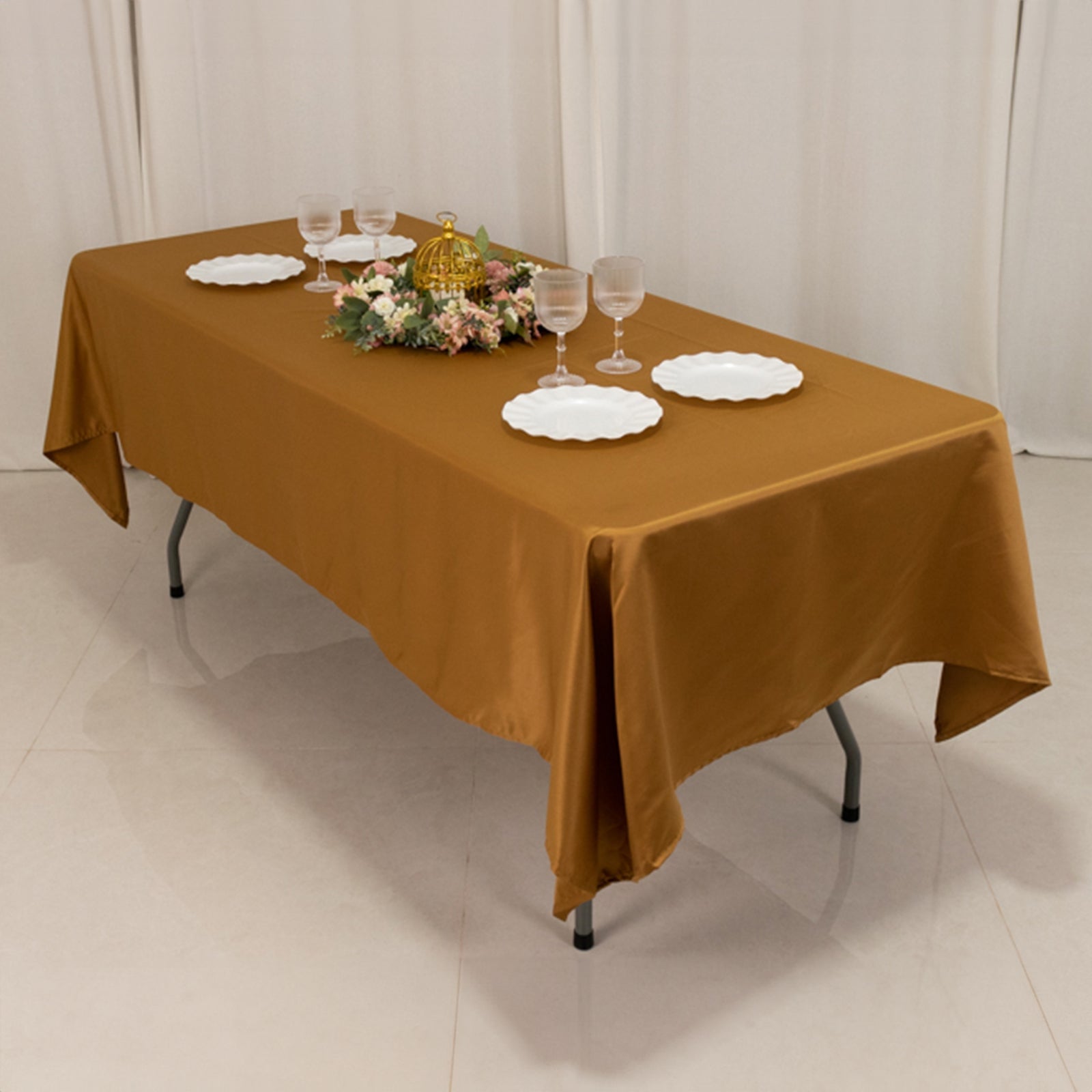 Hot Sale! Gold Lamour Satin Rectangle Tablecloth (60x102) for Weddings and Banquets - Durable and Silky Soft