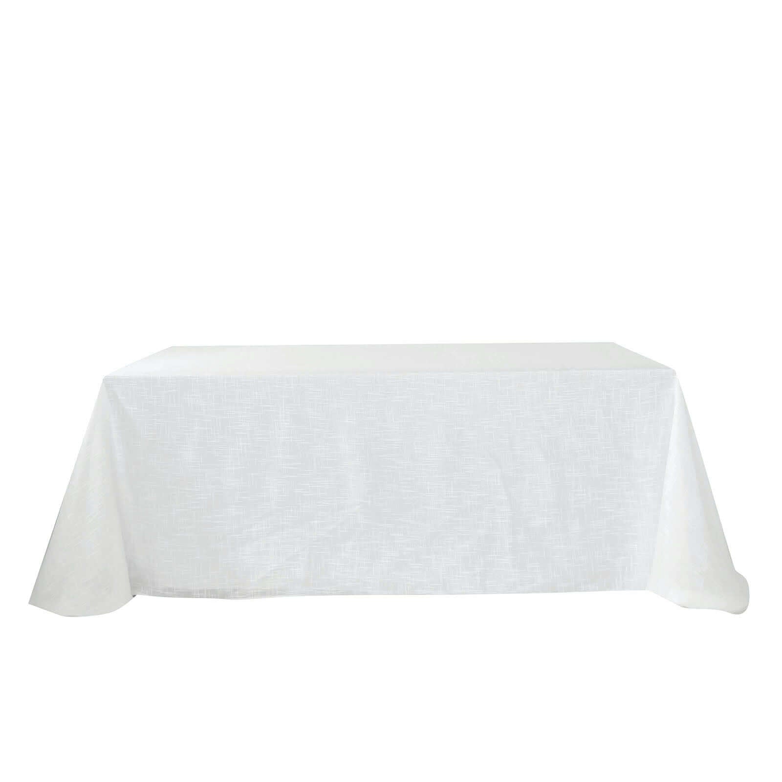 White Faux Linen 90x132 Rectangular Tablecloth - Ideal for Weddings & Special Events, Wrinkle-Resistant!