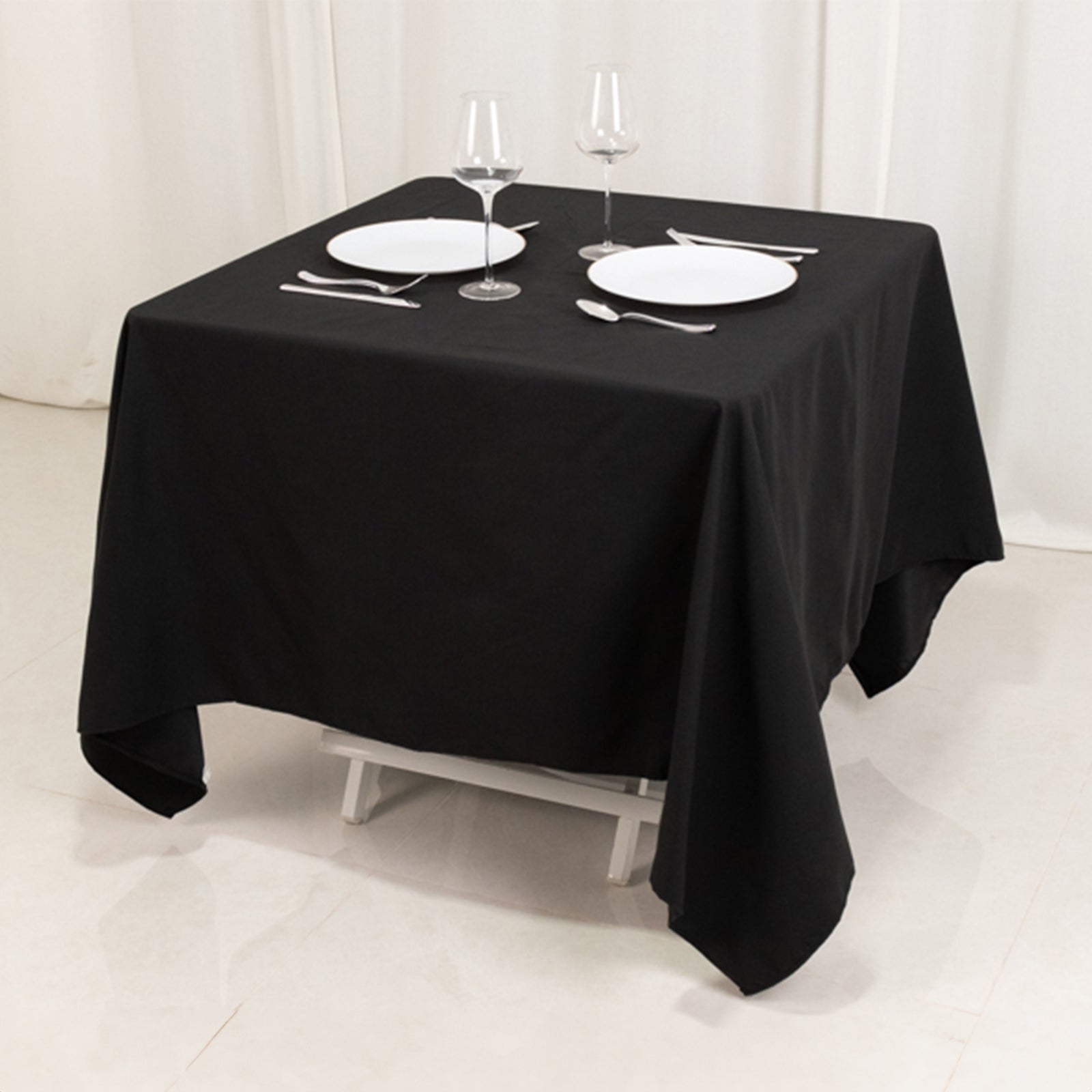 Black 70x70 Square Wrinkle-Resistant Cotton Blend Tablecloth for Events