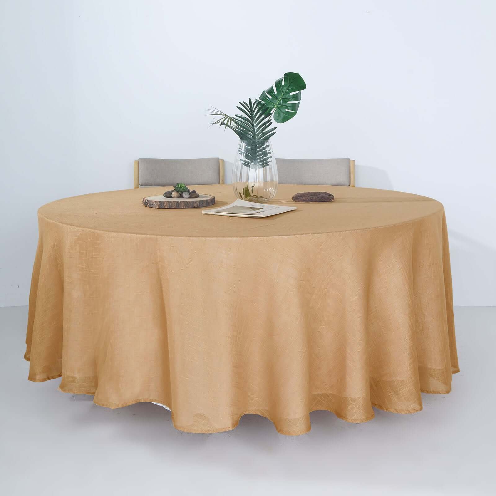 Natural Faux Linen 108 Round Wrinkle-Resistant Tablecloth - High Quality