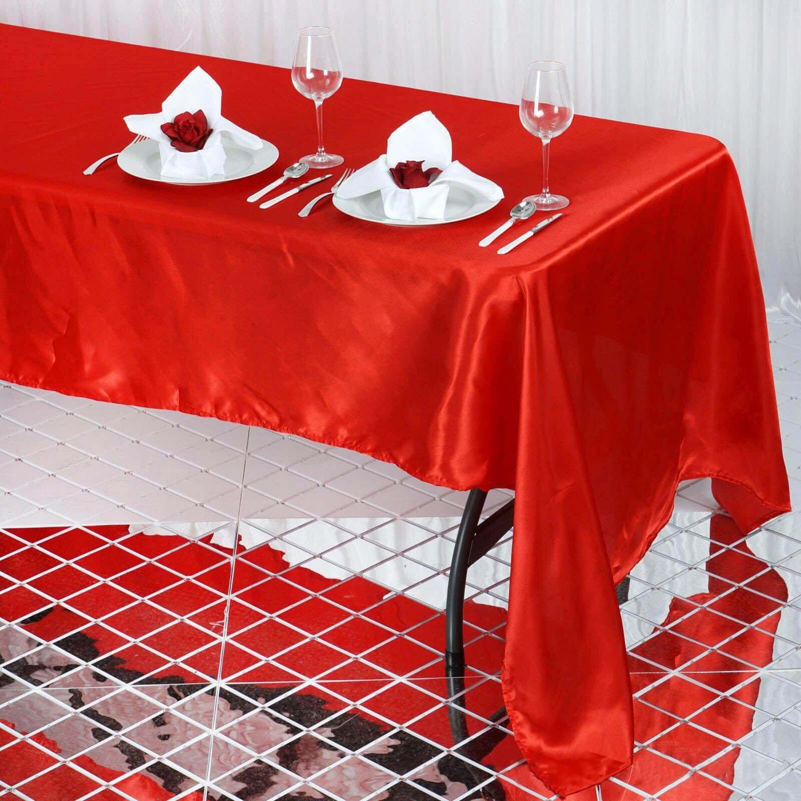 Hot Deal! Red Satin Rectangular Tablecloth 60x126 - Smooth and Shiny Table Cover