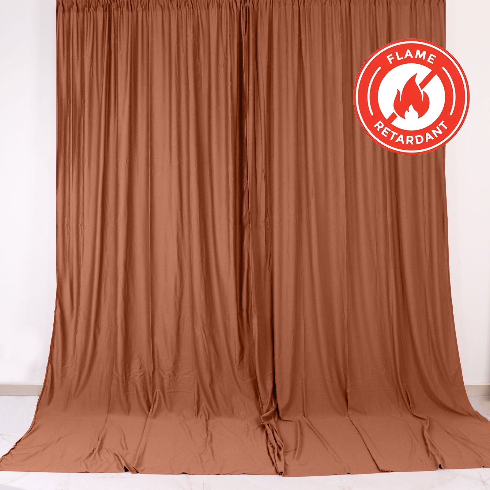 2-Pack Terracotta (Rust) Scuba Polyester Event Curtains - 10ftx10ft, Durable Flame Resistant, Wrinkle-Free