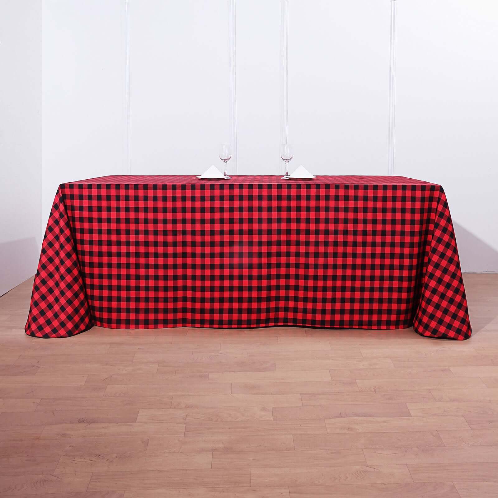 Hot Sale! Black/Red Seamless Checkered Buffalo Plaid Polyester Rectangle Tablecloth 90x132