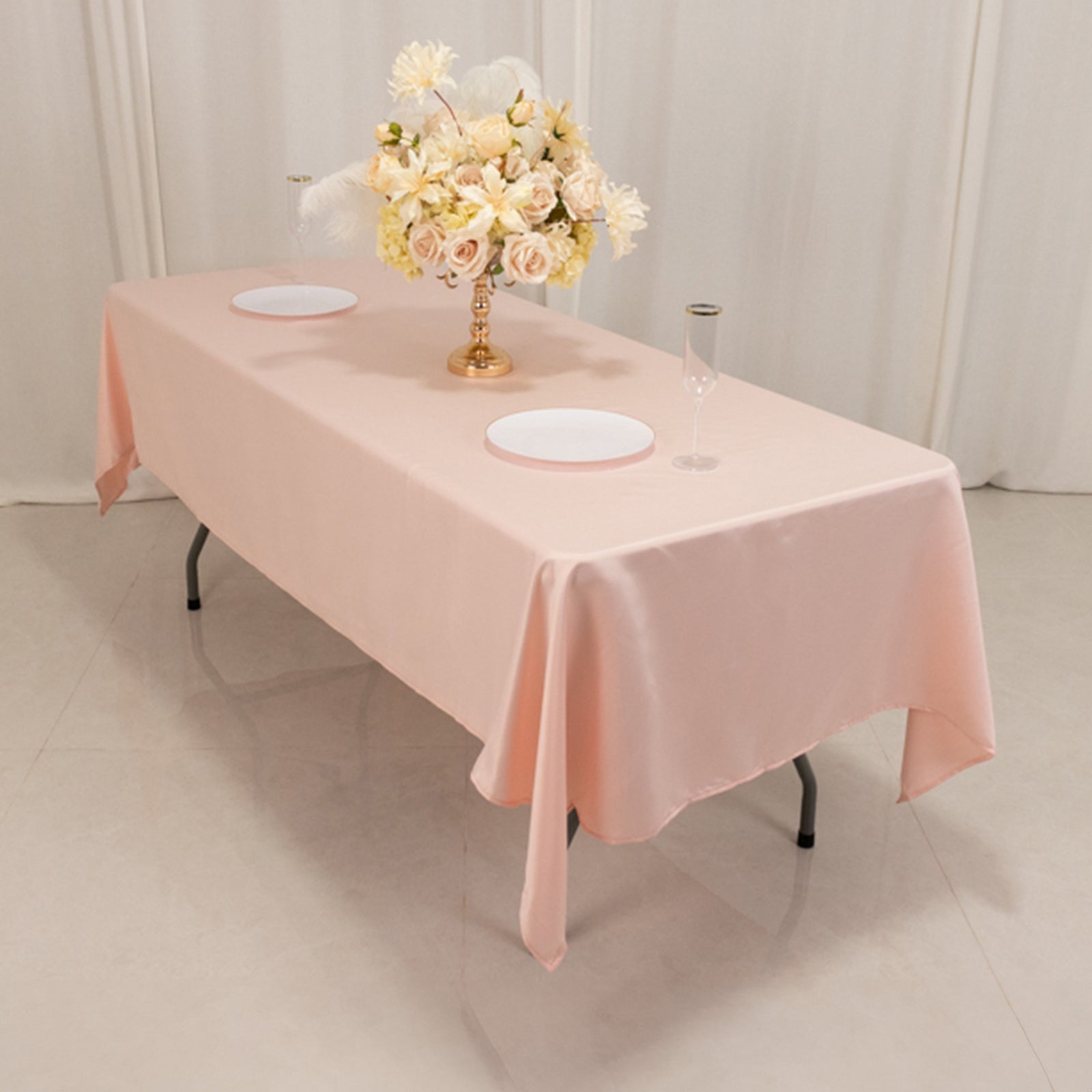 Blush Lamour Satin Rectangle Tablecloth 60x102 - Durable & Soft for Events