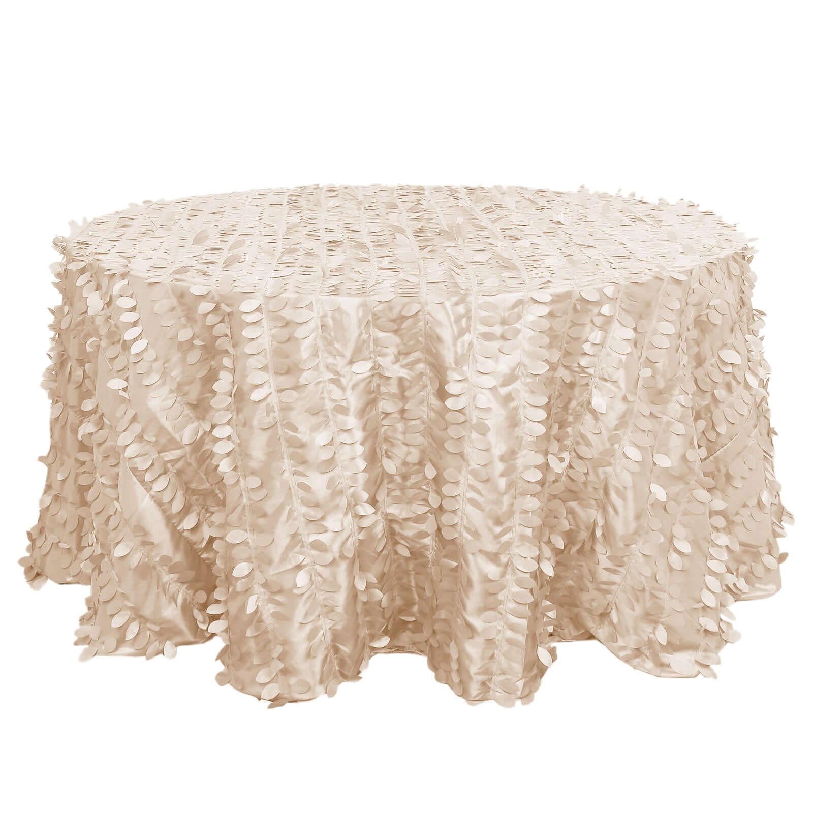 Taffeta 132 Round Tablecloth Beige | 3D Leaf Petal Design Seamless Table Cover