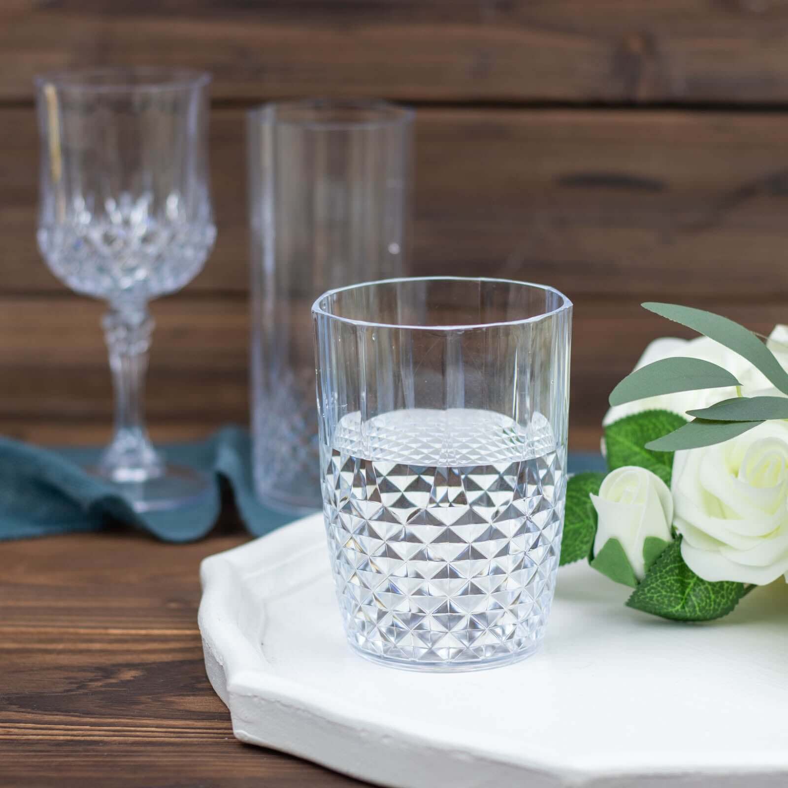 6-Pack 16oz Reusable Clear Plastic Tumblers with Crystal Cut Style - Ideal for All Occasions