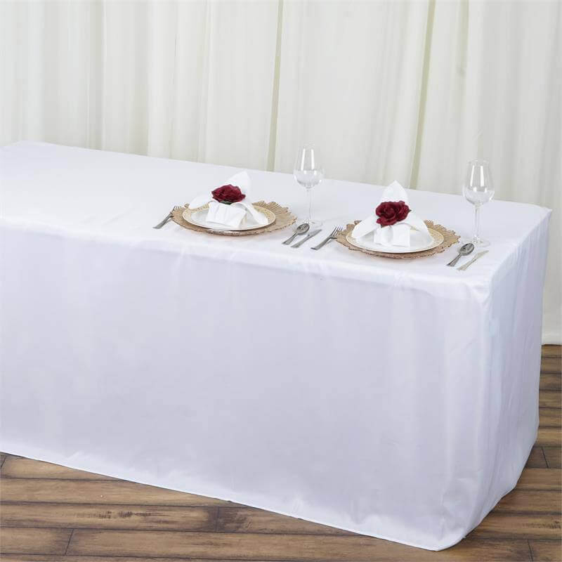 High - Quality White Fitted Polyester Rectangle Tablecloth (48x30) for Daily Use