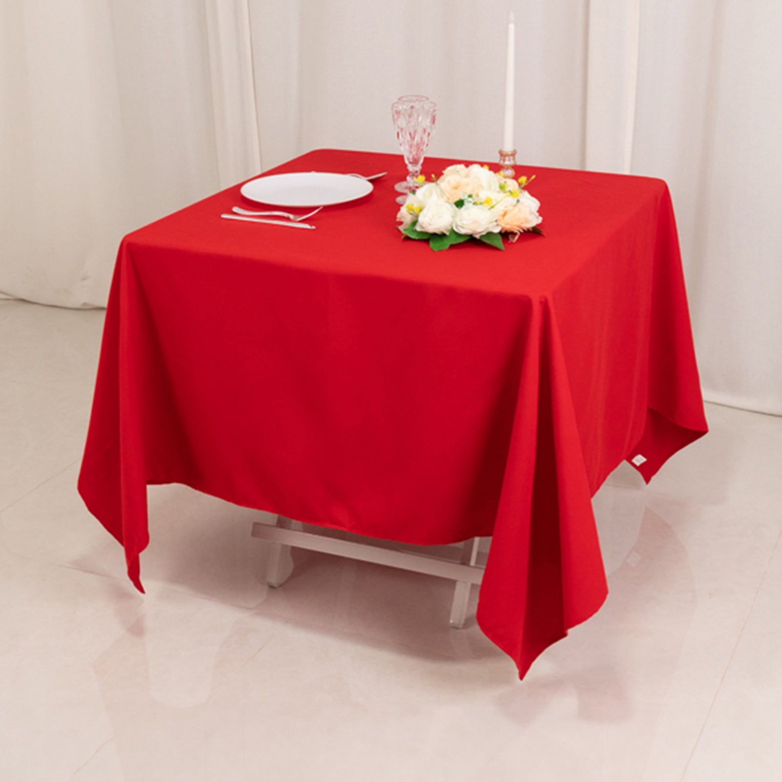 Hot! Red 70x70 Cotton Blend Wrinkle-Resistant Square Tablecloth