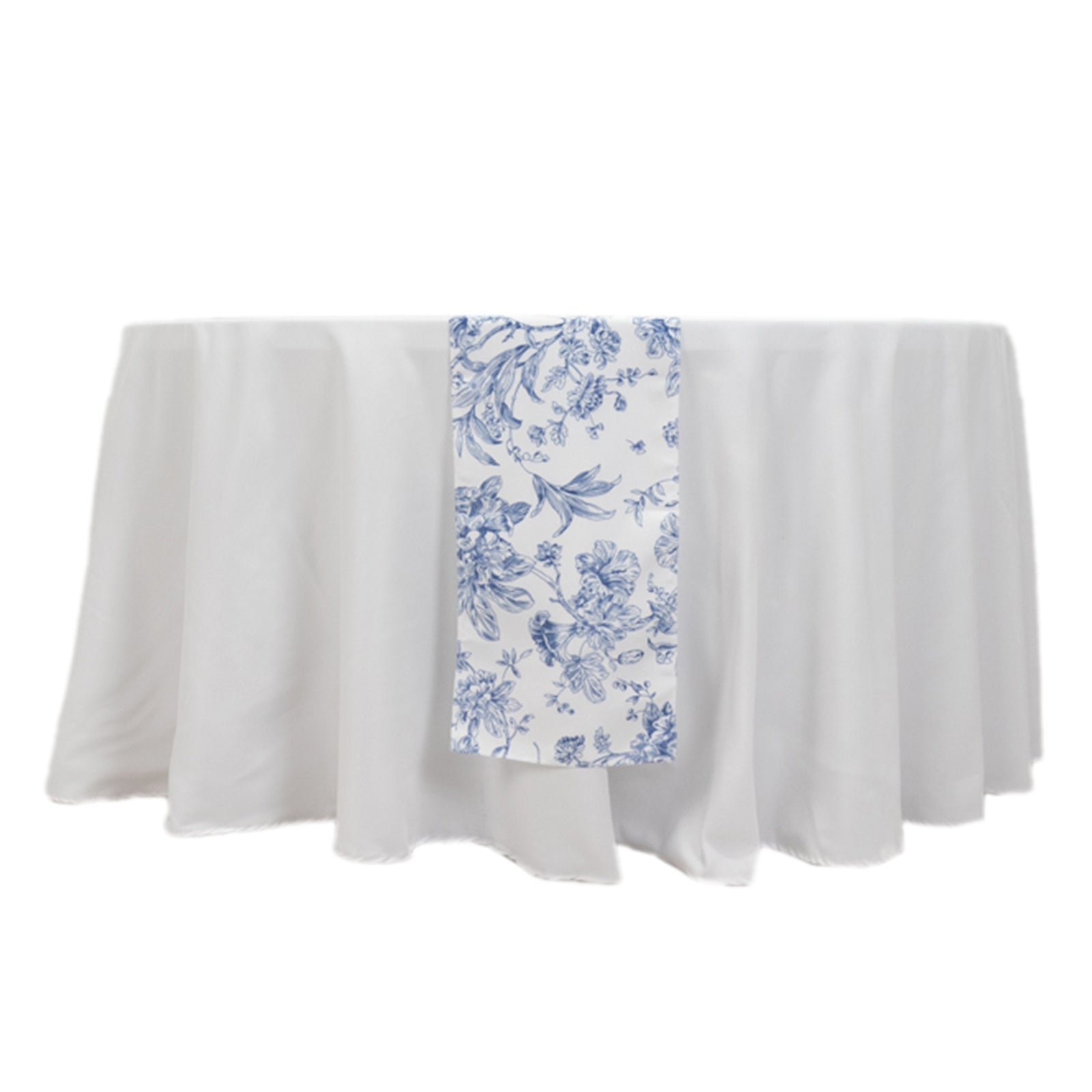 Stylish Reusable White & Blue French Toile Floral Print Polyester Table Runner 12x108 - Perfect for Decor
