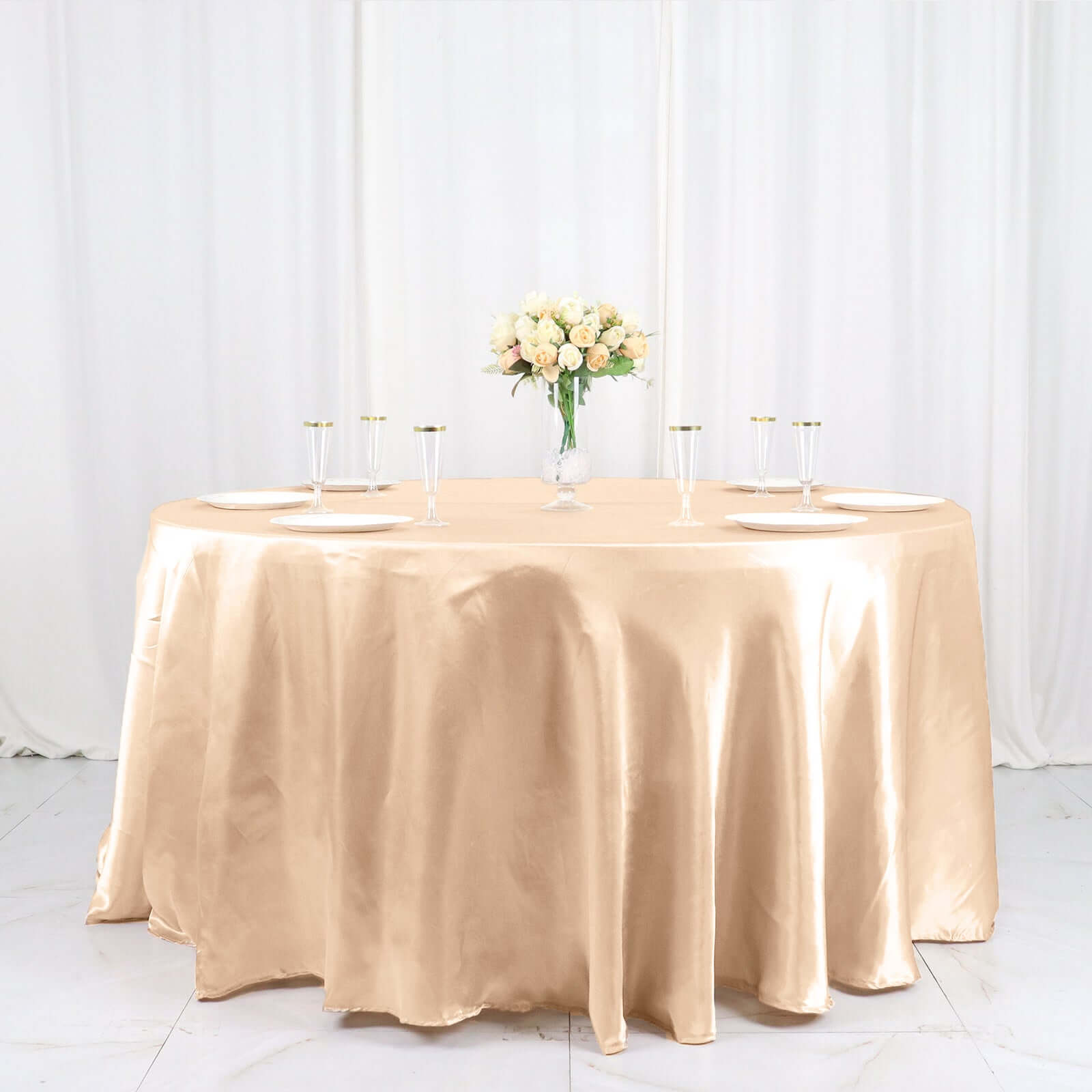 Stylish Seamless Nude Satin 120 - inch Round Tablecloth