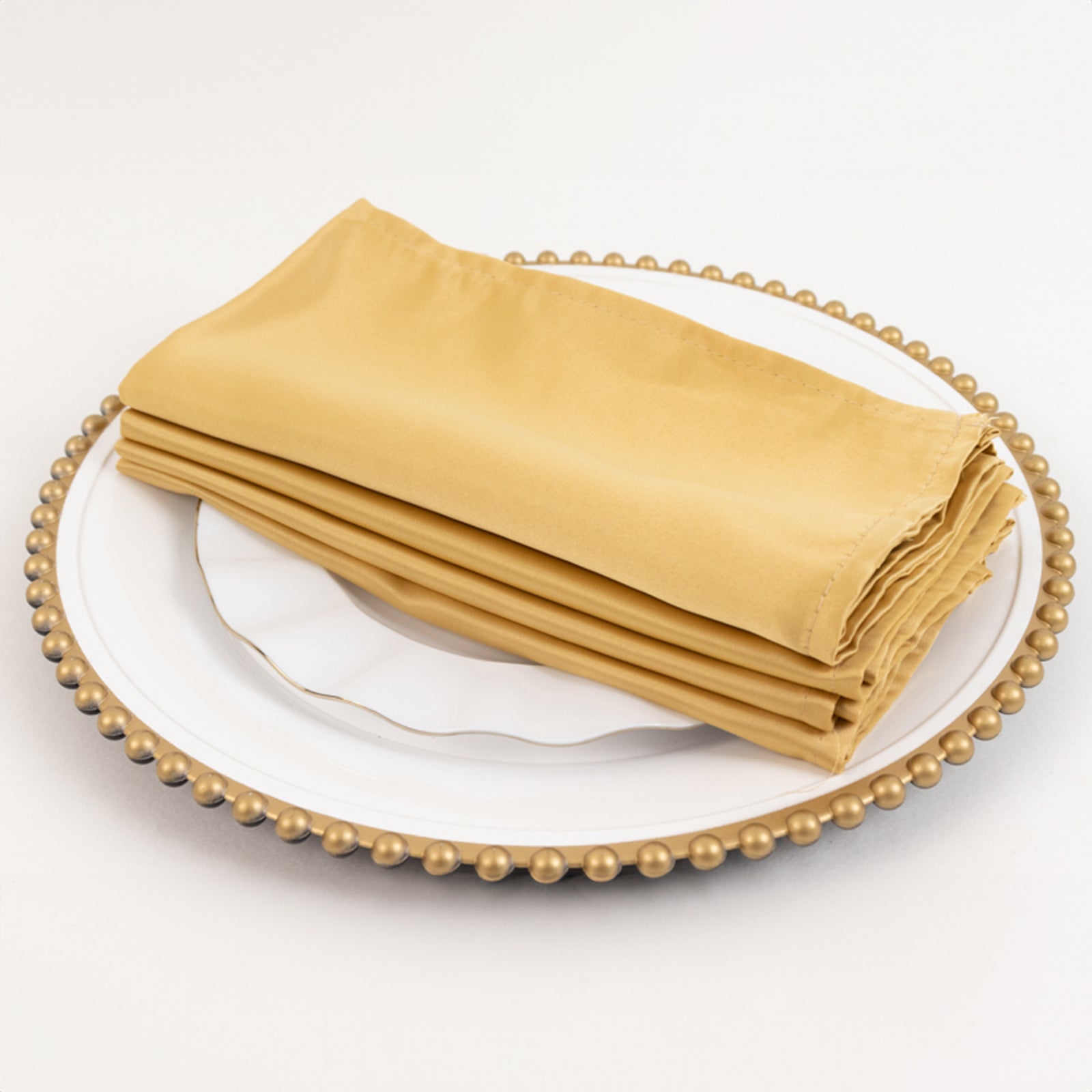 Get 5-Pack of Lamour Satin Dinner Napkins in Champagne, 20x20 Size