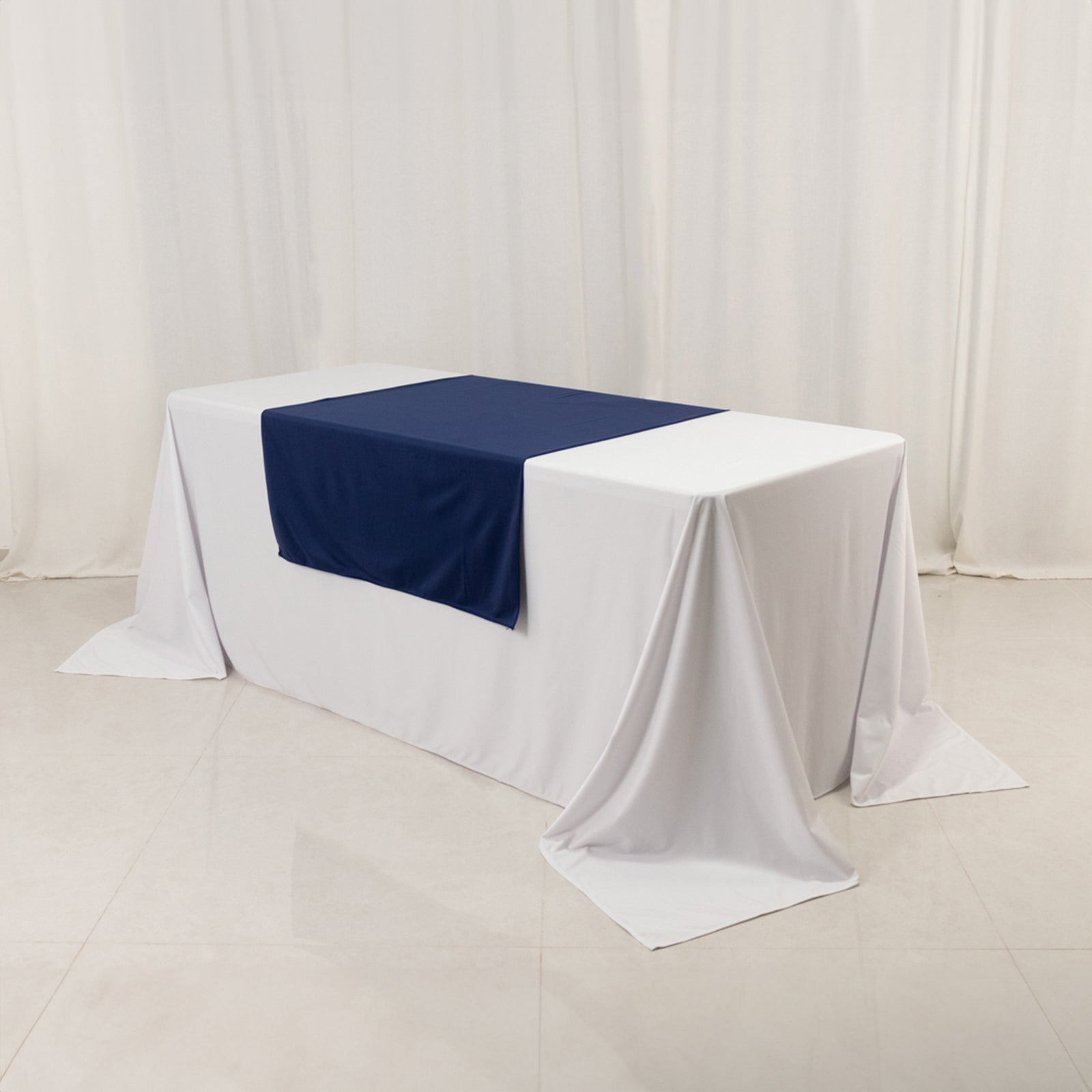 Navy Blue Wrinkle-Free Premium Scuba Polyester 36x72 Table Runner for Trade Shows