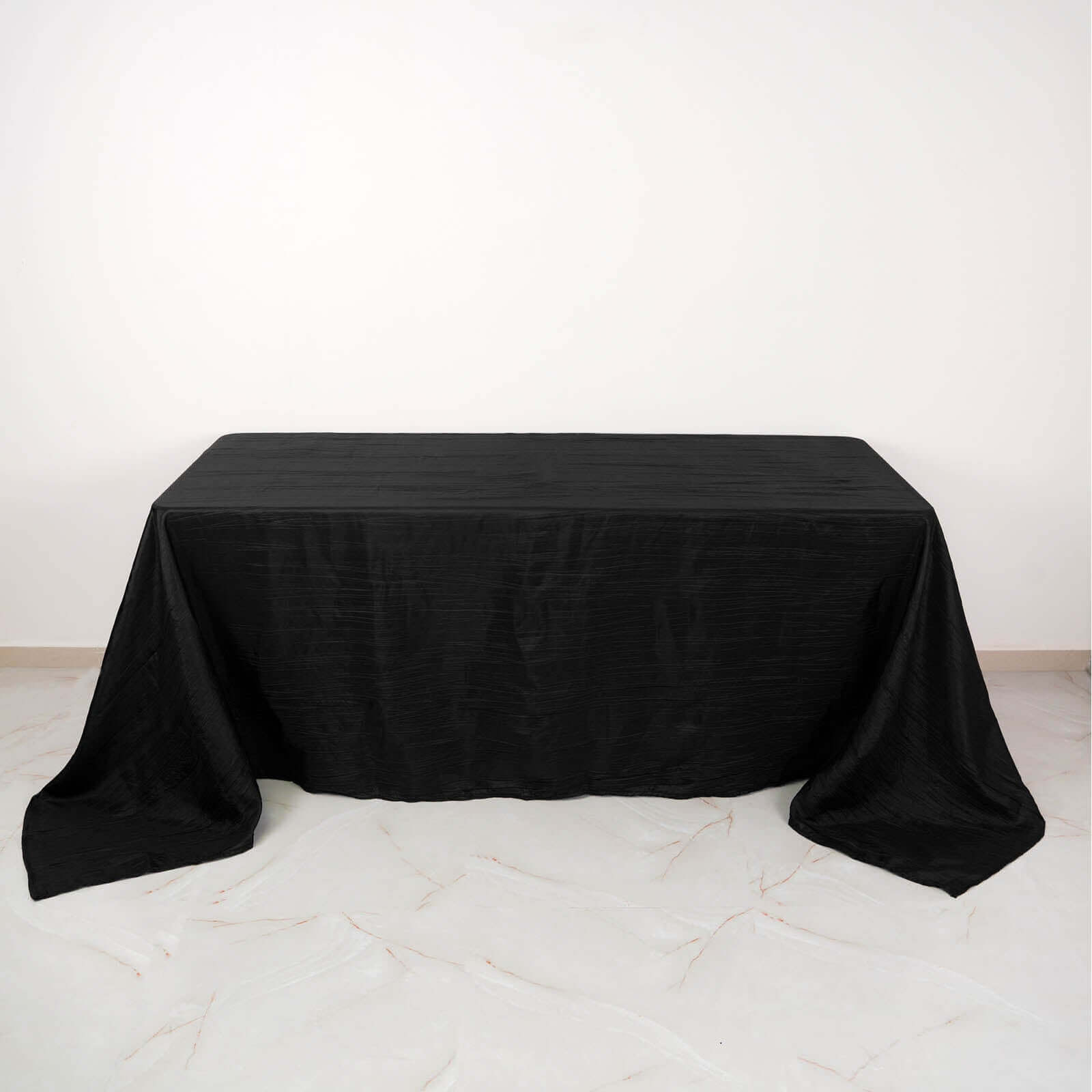 Black Crinkle Taffeta Rectangle Tablecloth 90x132 - Seamless Design for Elegant Gatherings