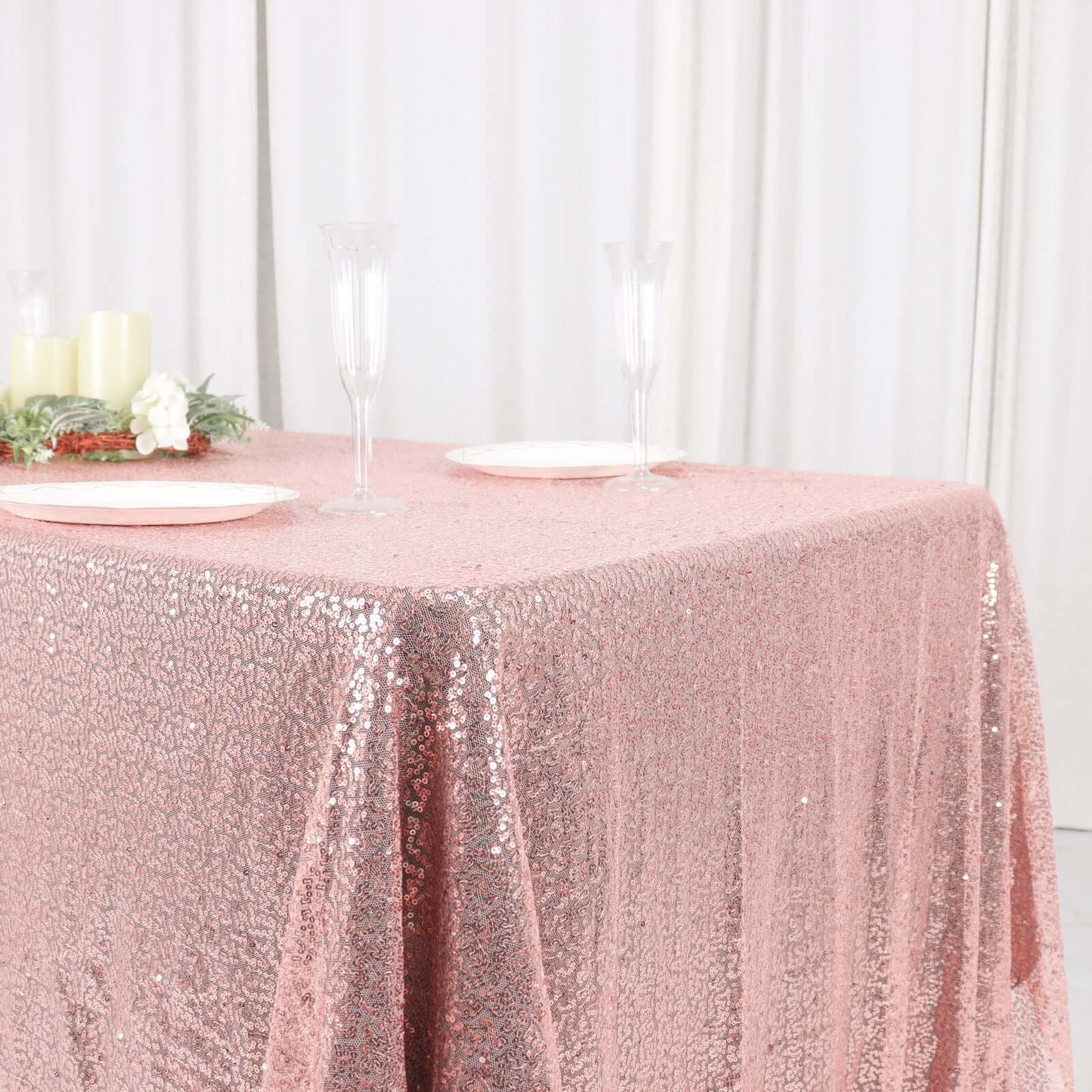 Rose Gold Glittering Sequin Rectangle Tablecloth, 60x126 Size