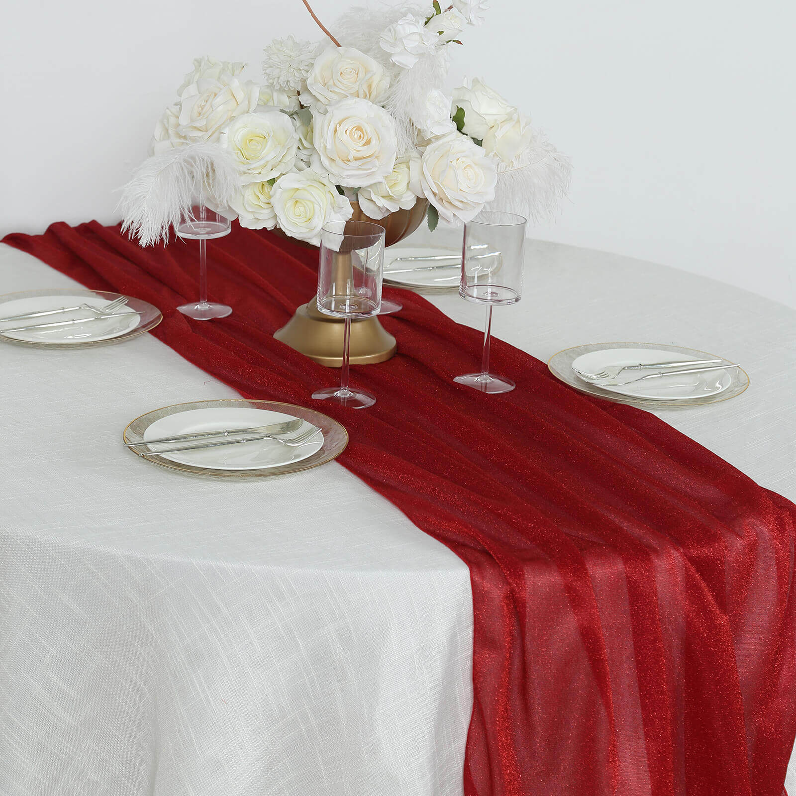 Red Sparkling Reusable Glitter Gauze Table Runner 27x120