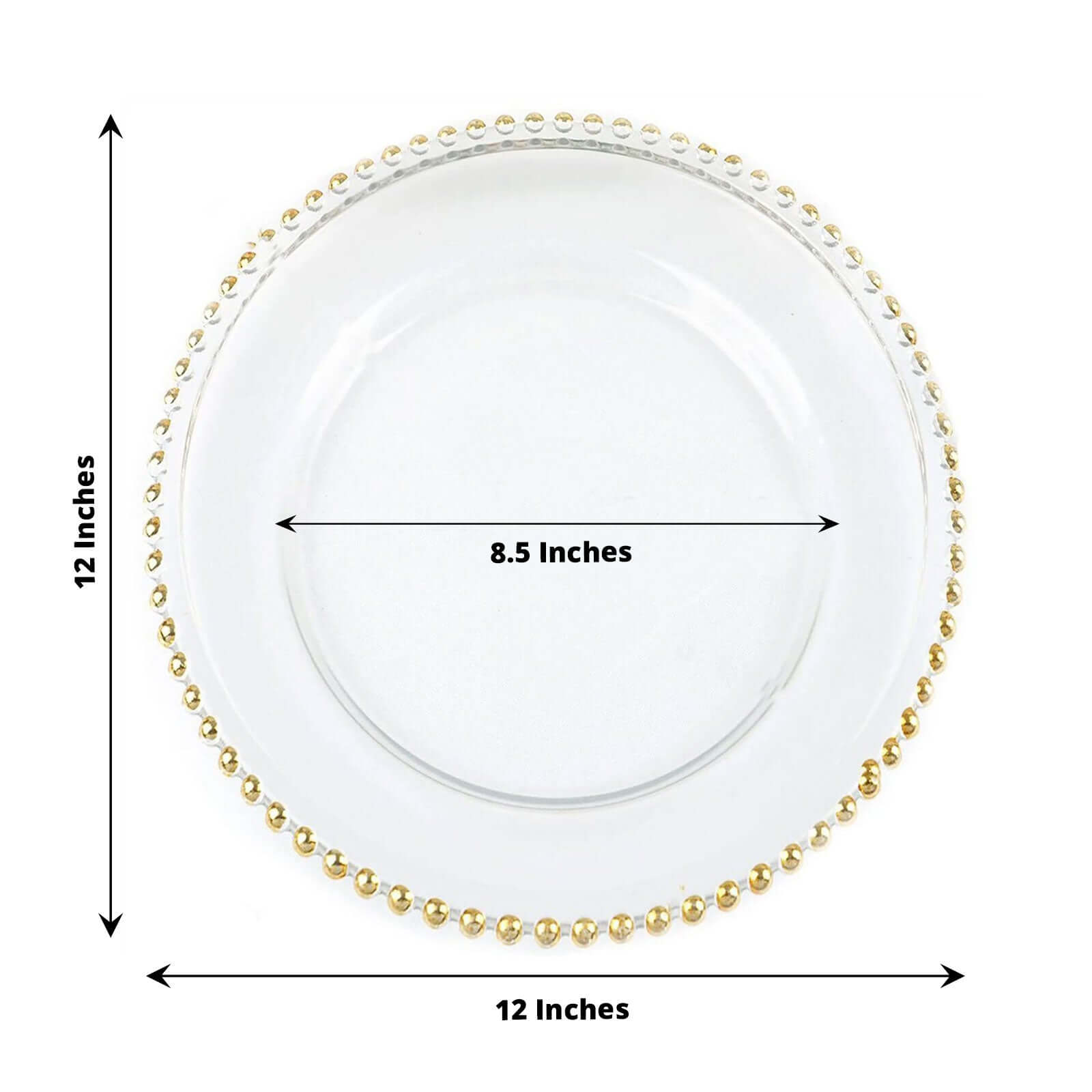 12-Inch Gold Glass Round Charger Plates with Beaded Rim, Set of 8 for Event Decor