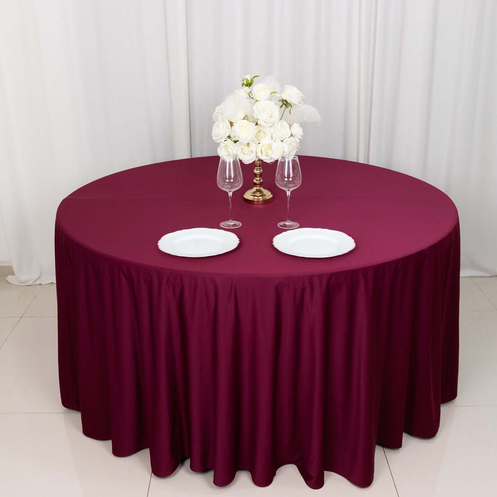Premium Seamless Burgundy 120' Round Scuba Tablecloth - Wrinkle & Stain Resistant
