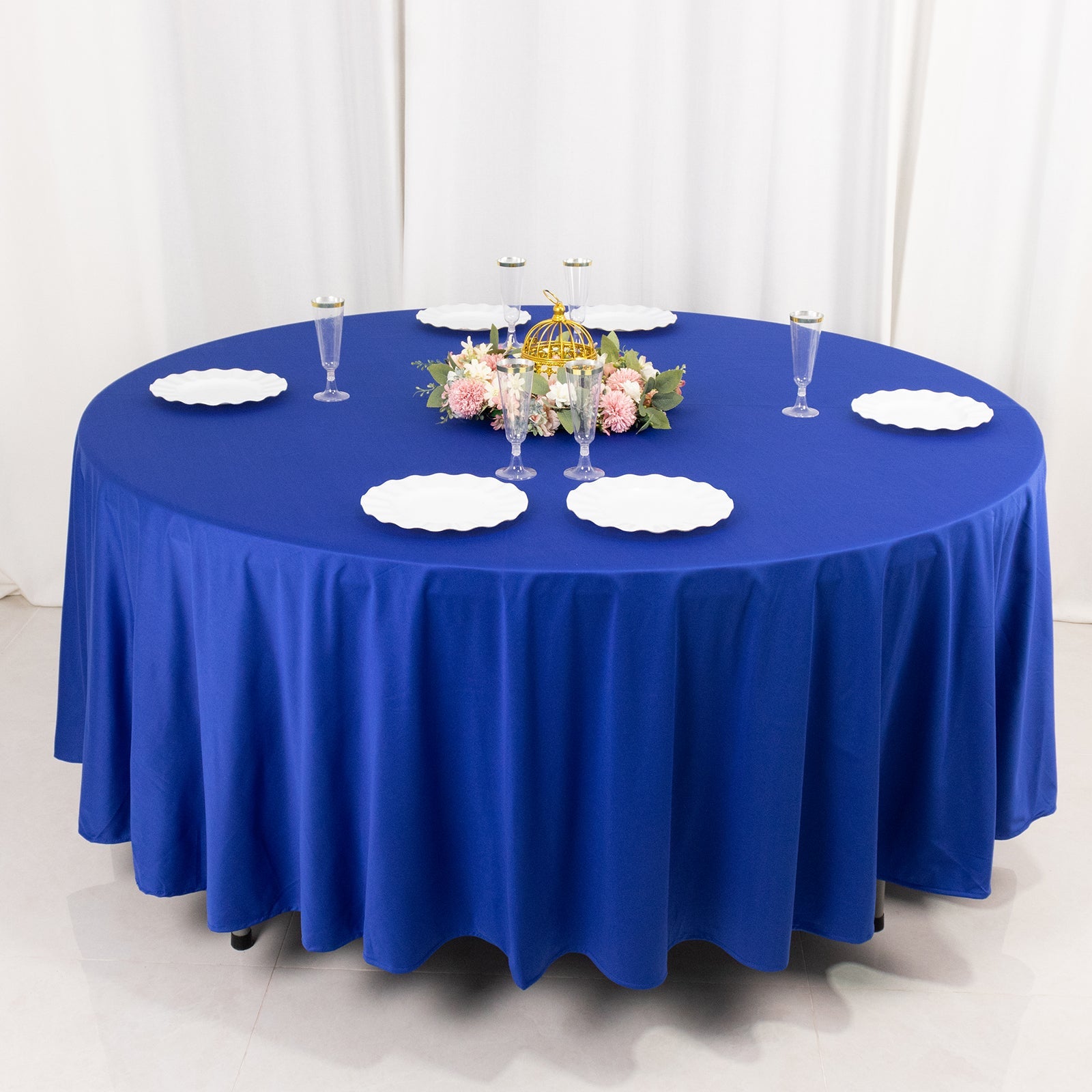 Premium Royal Blue 108" Round Scuba Tablecloth - Wrinkle & Stain Free, Ideal for Events