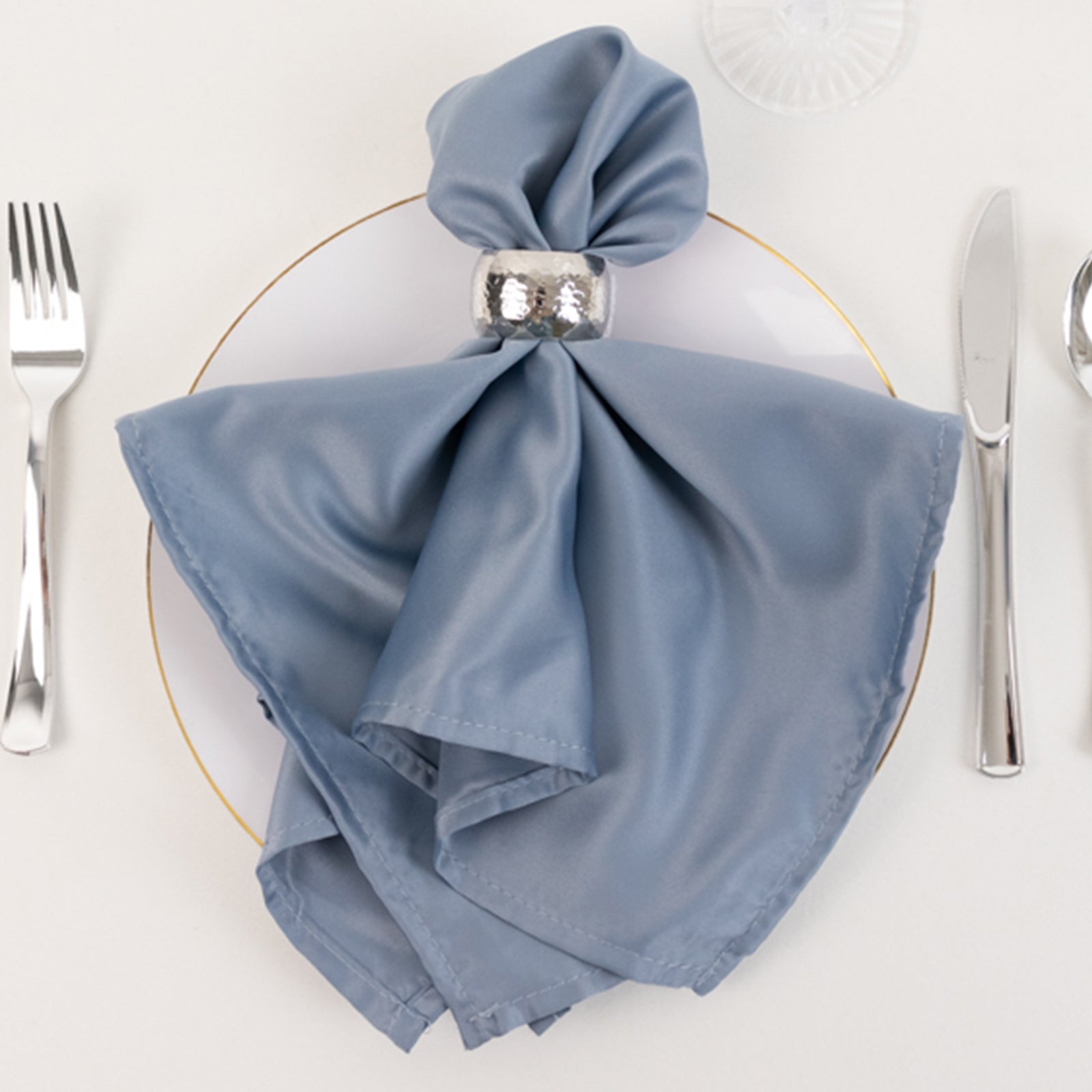 Get 5-Pack Dusty Blue Lamour Satin 20x20 Dinner Napkins with Soft Matte Finish
