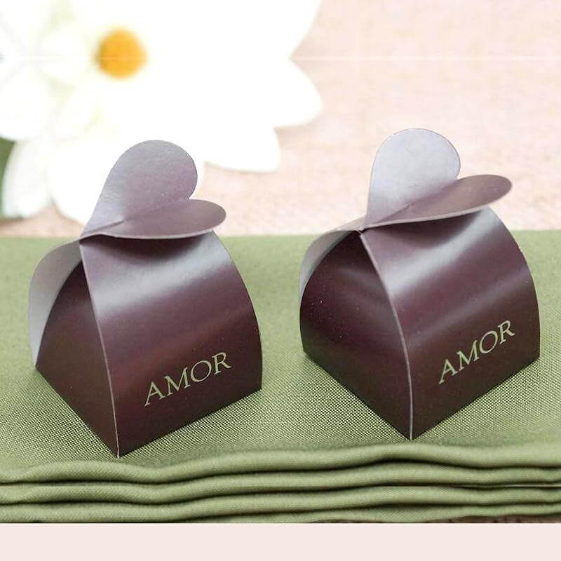 100-Piece Chocolate Brown Amor Heart Twist-Top Party Favor Candy & Gift Boxes