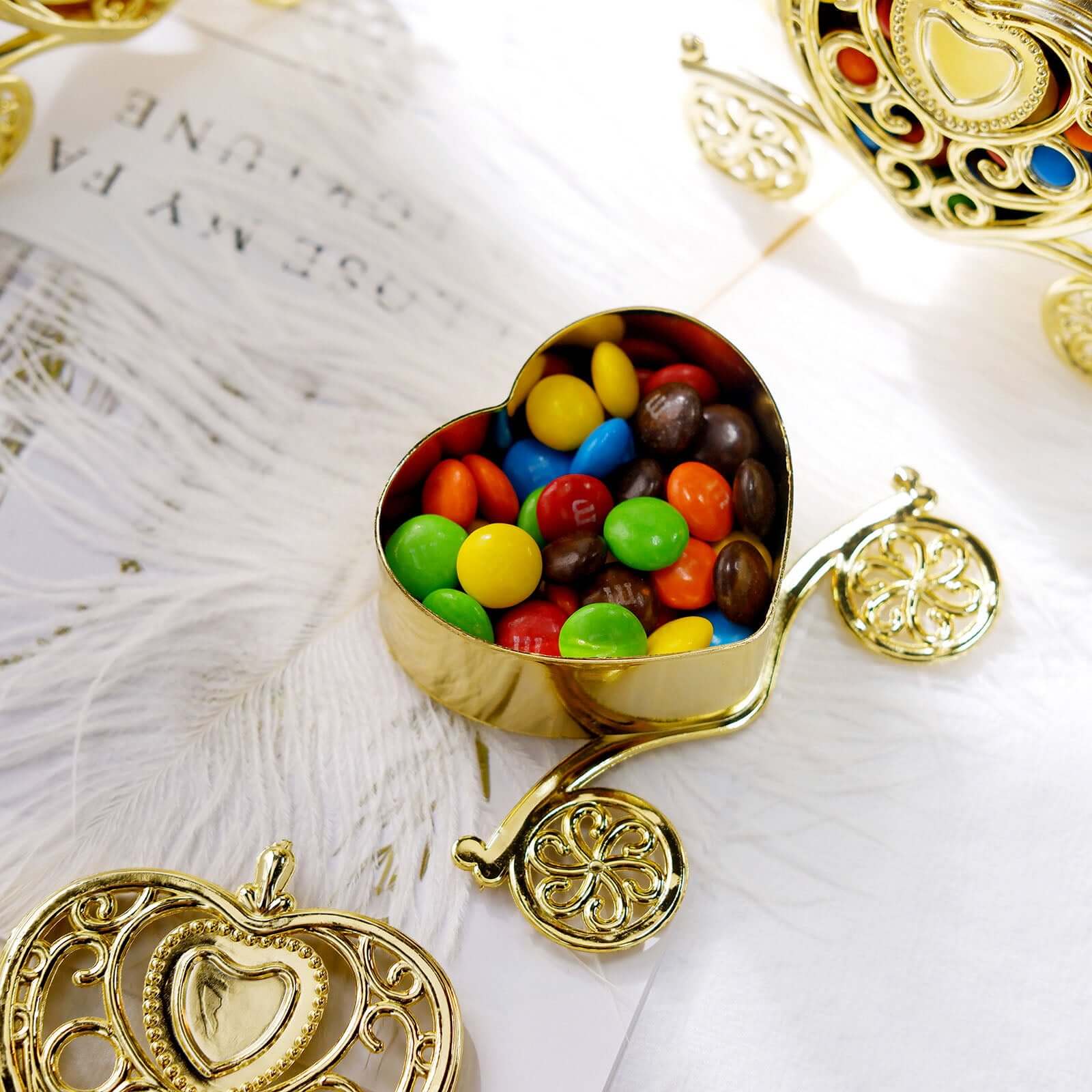 12-Pack Gold Plastic Princess Heart Carriage Party Favor Boxes for Treats